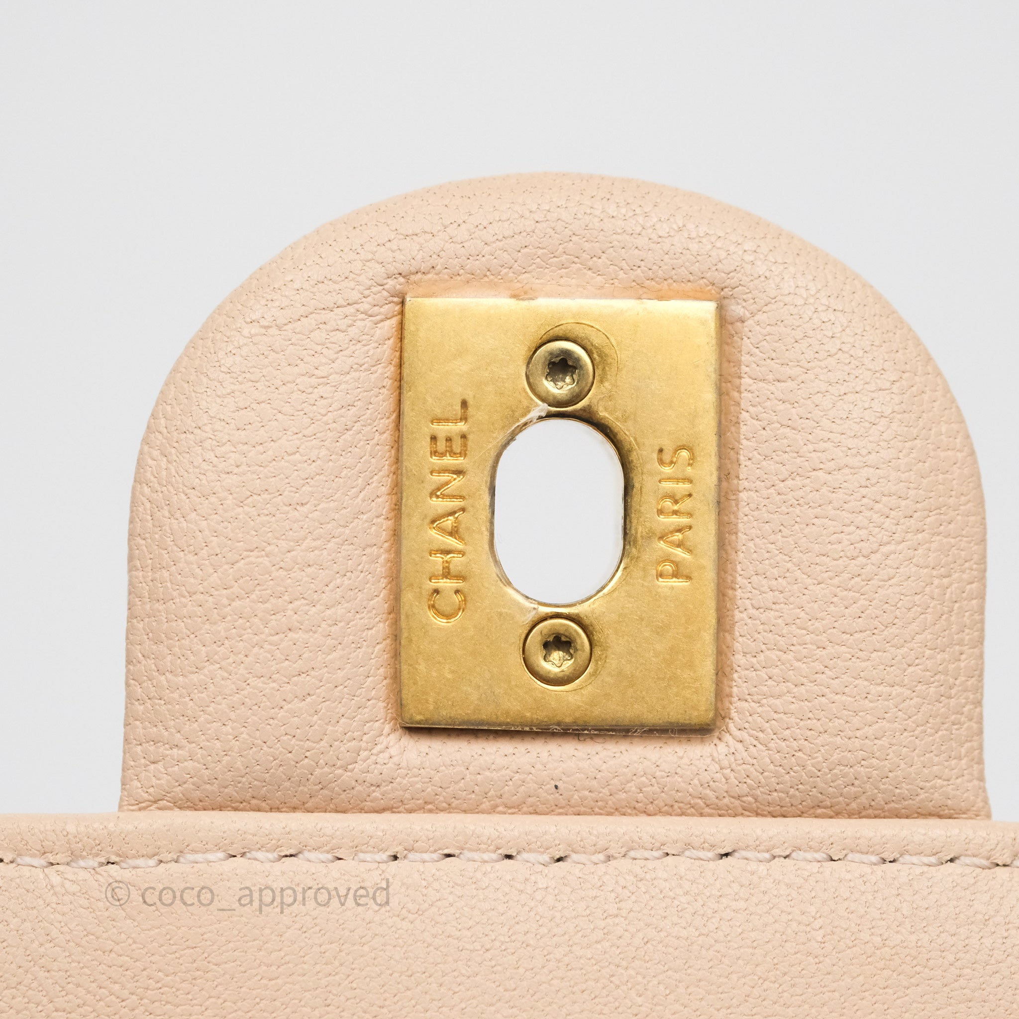 Chanel Classic Flap Bag Quilted Beige Pink Goatskin Leather with Pearl & Aged Gold Hardware - Luxury Crossbody Purse for Women, Perfect for Date Night & Special Occasions