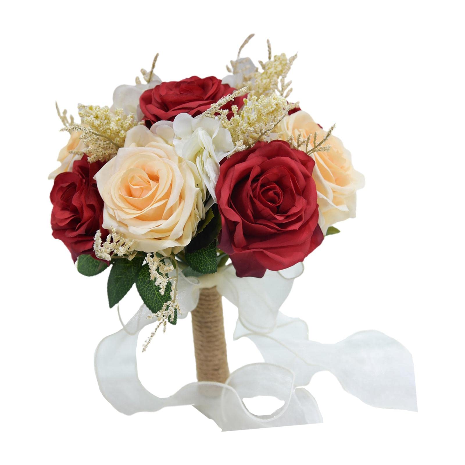 Artificial Wedding Bouquet - Bridal Silk Flower Bouquet for Bridesmaids, Church, Anniversary Decor - Red Roses for Wedding Toss, Reception & Photo Backdrop