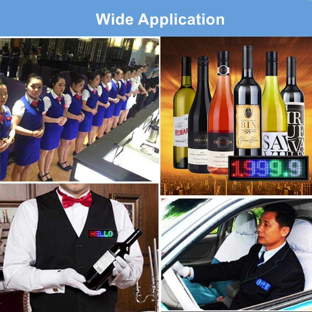 Programmable LED Name Badge - OUHL Upgraded Rechargeable Business Badge with Mini LED Display for Nightclubs, Parties, Retail & Corporate Events (Blue) | Perfect for Waiters, Hosts, Promoters & Customer Service Staff