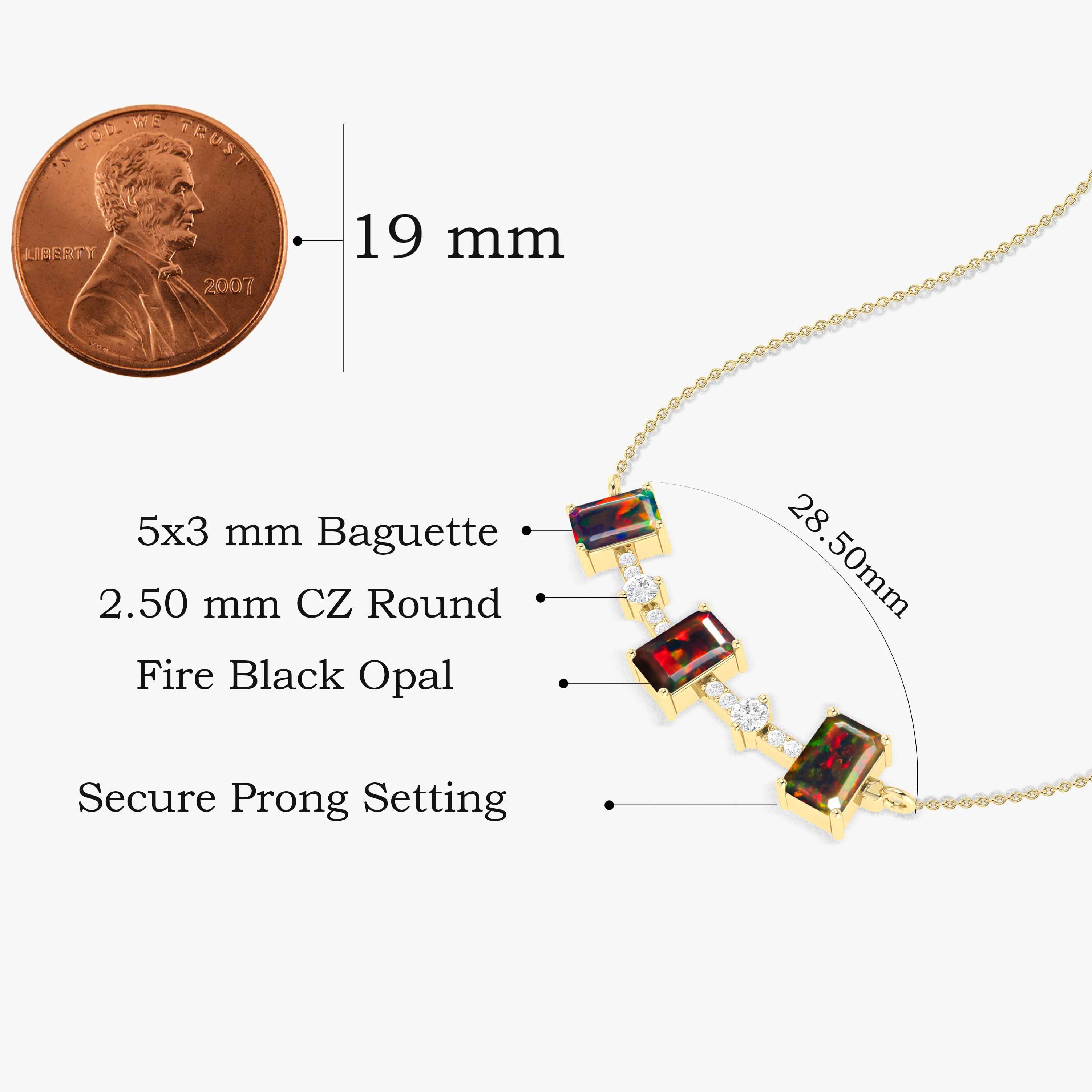 Black Opal Baguette Gemstone Bar Necklace - Elegant Dainty Jewelry for Women | Perfect for Date Night, Weddings & Special Occasions