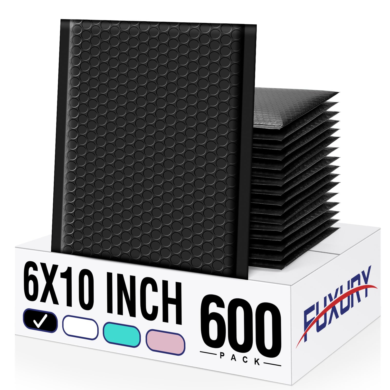 Fuxury 6x10 Inch Bubble Mailers 600 Pack - Black Padded Shipping Envelopes (6x9