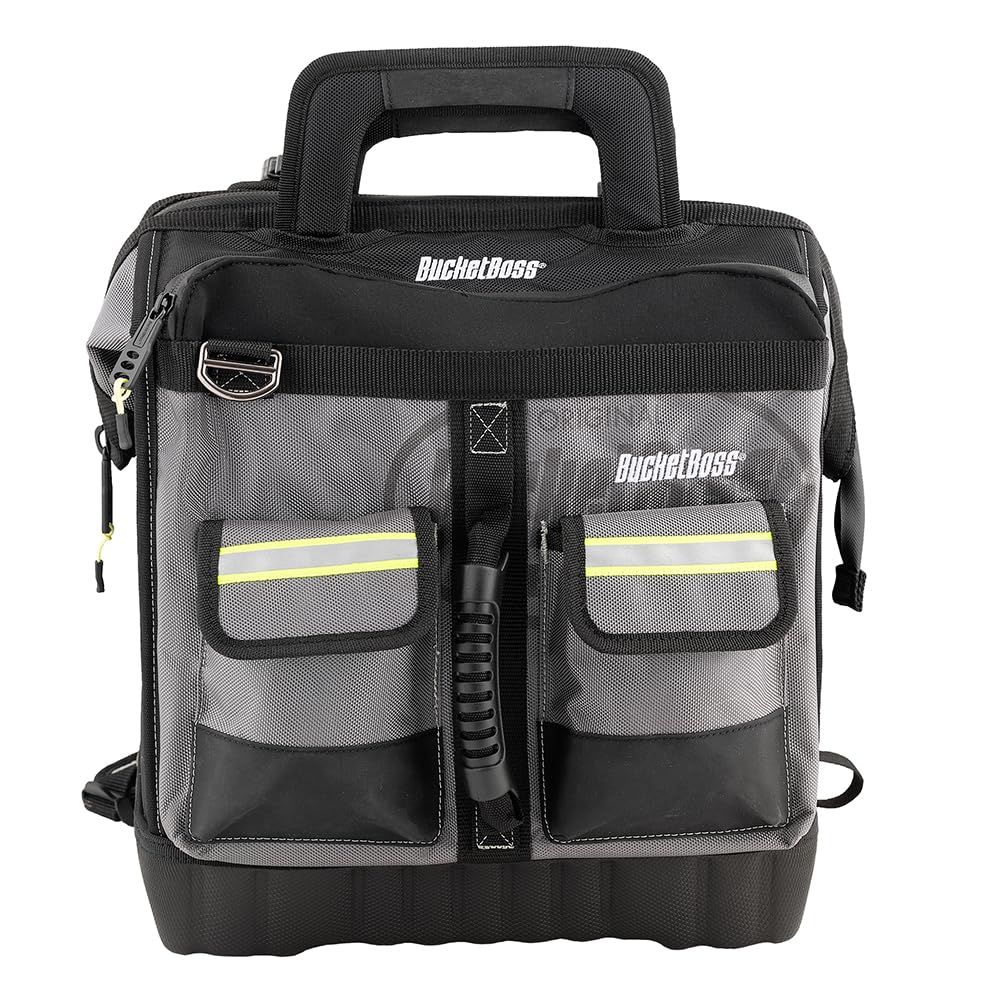 Bucket Boss HV ProTech Tool Case - Professional Series (65170-HV) Grey & Black - Durable Tool Bag for Electricians, Contractors & DIY Projects