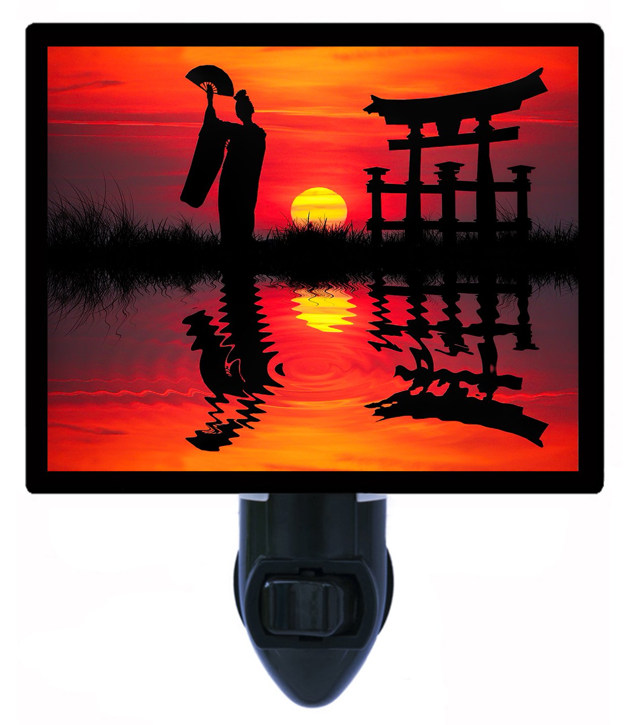 Japanese Geisha Sunset LED Night Light - Asian Red Silhouette Cultural Decor for Bedroom, Nursery & Home Ambiance