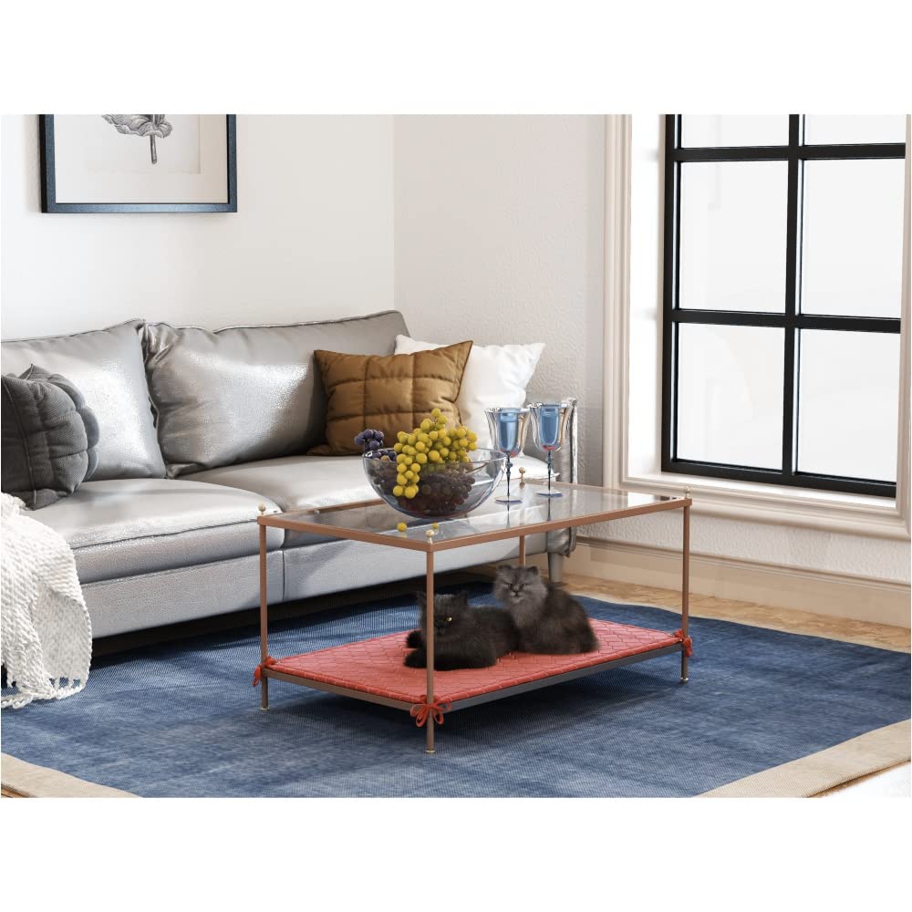 LYBJ Modern Square Coffee Table with Tempered Glass Top & Sturdy Steel Frame - Stylish Living Room Sofa Table for Home Decor, Durable and Stable - Perfect for Living Rooms, Lounges, and Entertainment Areas