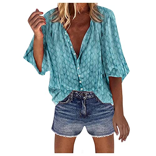 Women's Summer Short Sleeve Blouse - Flowy Casual V-Neck T-Shirt Top for Women | Perfect for Beach Outings, Casual Wear & Summer Vacations