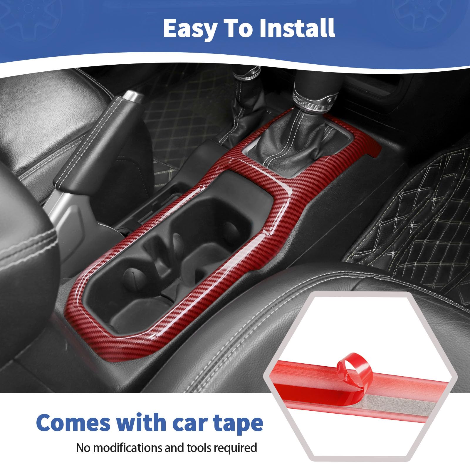 Jeep Wrangler JL JLU (2018+) & Gladiator JT (2020+) Gear Shift Cup Holder Panel Trim Cover - RT-TCZ Red Carbon Fiber Interior Accessories - Upgrade Your Off-Road Adventure & Daily Driving Style