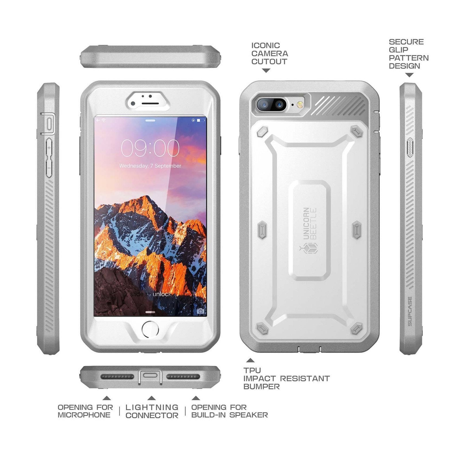 iPhone 7 Unicorn Beetle Pro Holster Case - Shockproof Full-Body Protection with Built-in Screen Protector (White) - Perfect for Outdoor Activities, Work & Daily Use
