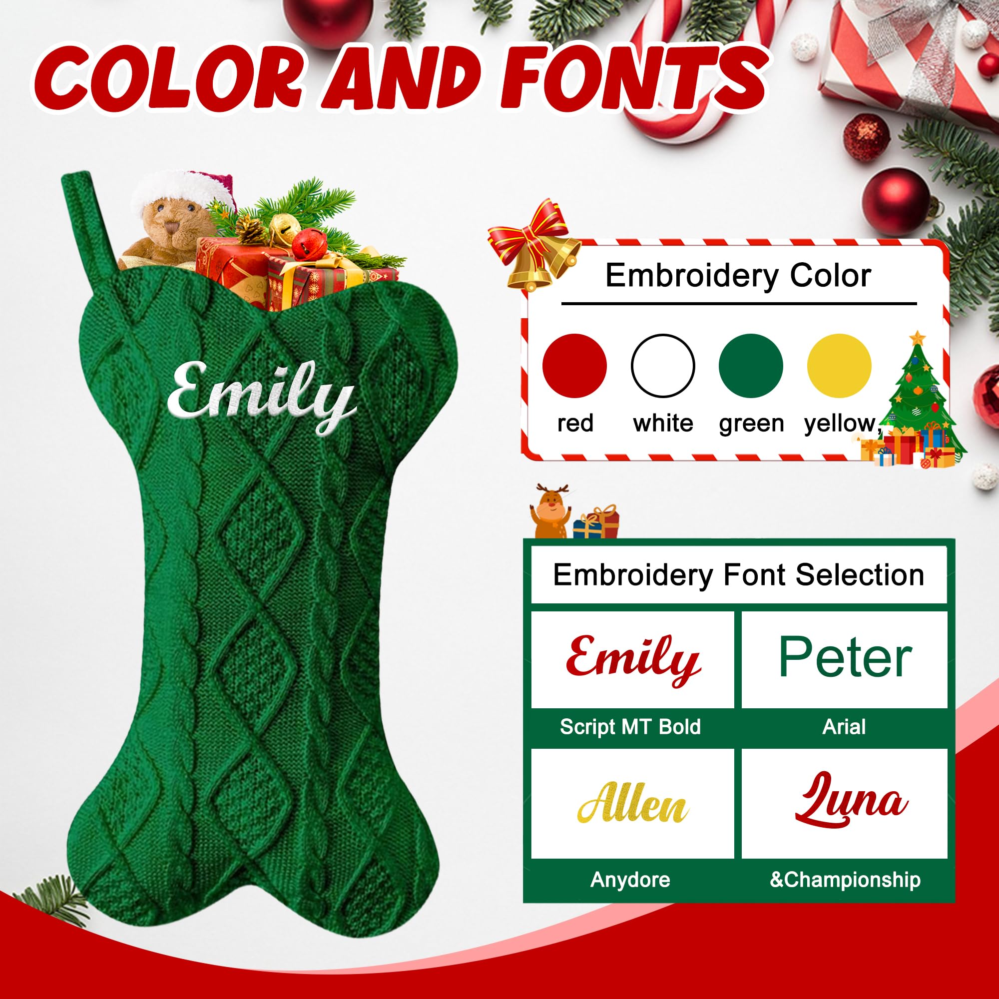 Personalized Large Knitted Christmas Stocking for Dogs & Cats - Custom Embroidered Pet Name Xmas Stocking, Bone-Shaped Holiday Fireplace Decoration for Pets (1 Piece) | Perfect for Pet Lovers' Christmas Gifts & Cozy Family Holiday Decor