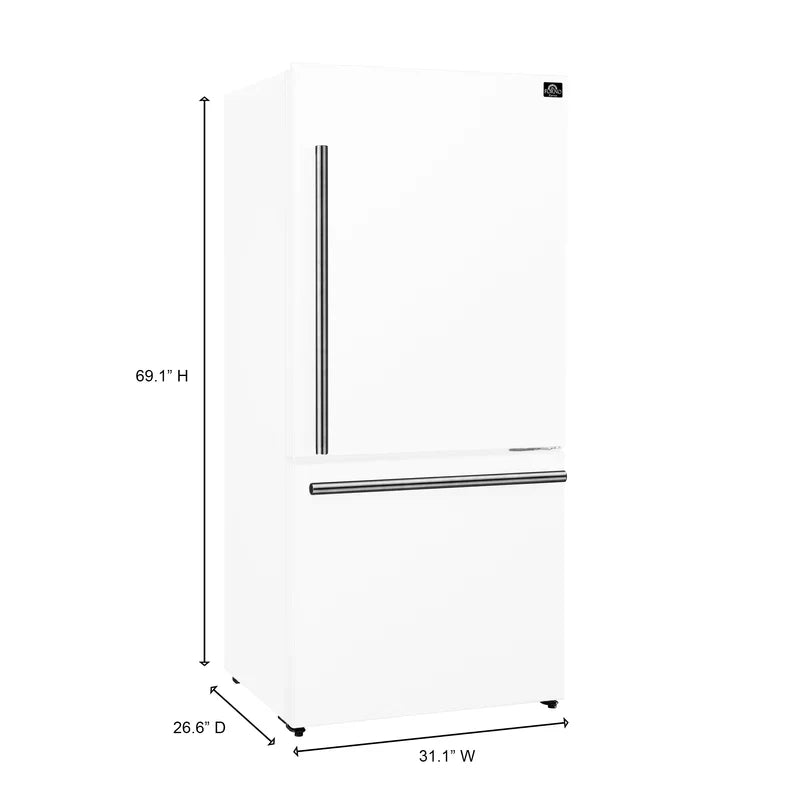 Forno Milano 31 Inch 17.2 cu.ft Bottom Freezer Refrigerator with Right Swing Door - Model FFFFD1785 | Energy Efficient Stainless Steel Kitchen Appliance for Home, Office, or Cafe Use