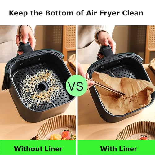 100-Pack 6.5 Inch Square Disposable Air Fryer Liners - Non-Stick Parchment Paper for Ninja, Tefal, Tower & Foodi Air Fryers - Perfect for Baking, Roasting & Healthy Cooking