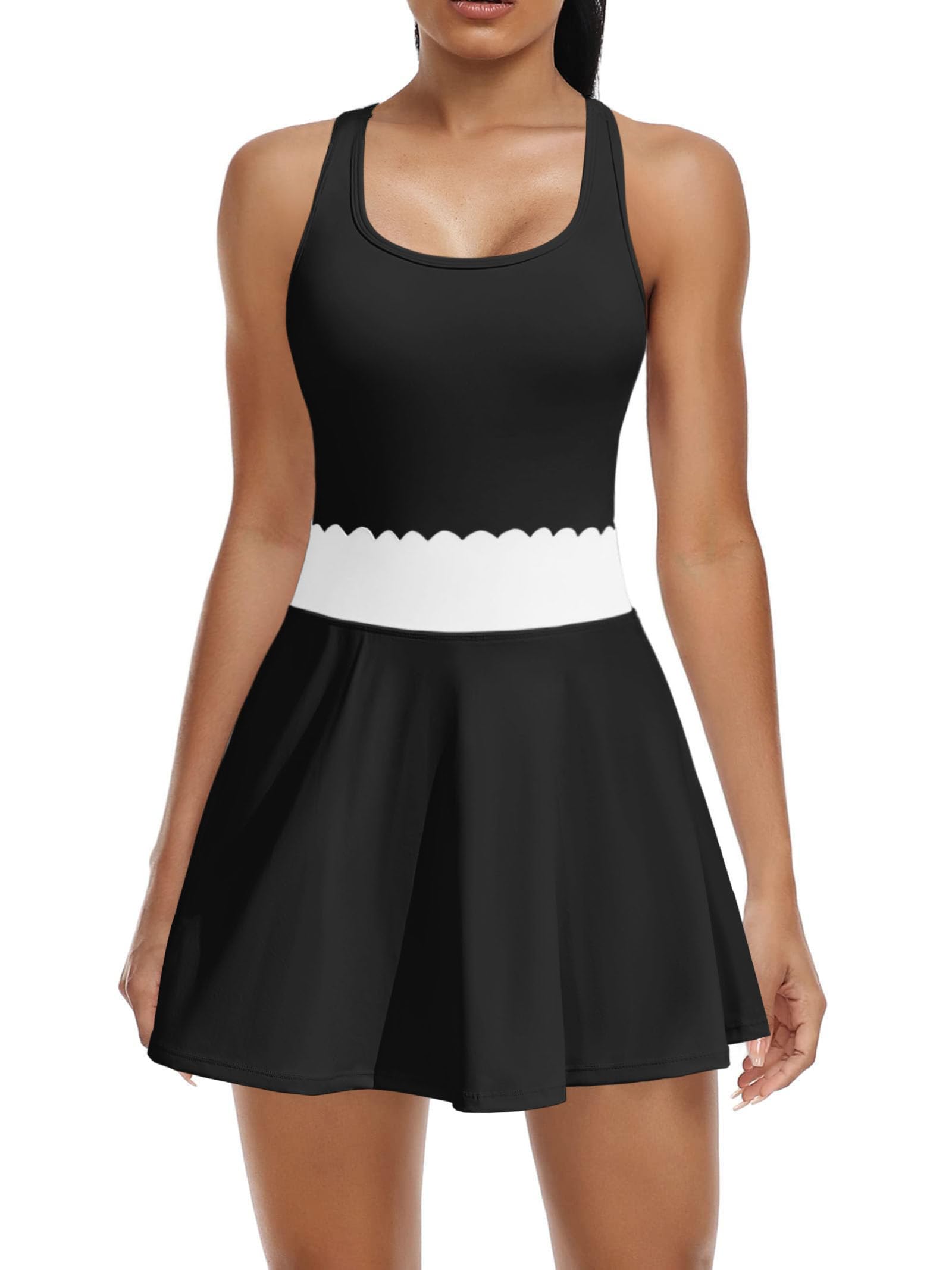ATTRACO Women's 2 Piece Tennis Dress with Built-in Shorts - Scalloped Golf Dress Racerback Athletic Skirt for Tennis, Golf & Running - Breathable Quick-Dry Sports Outfit for Women