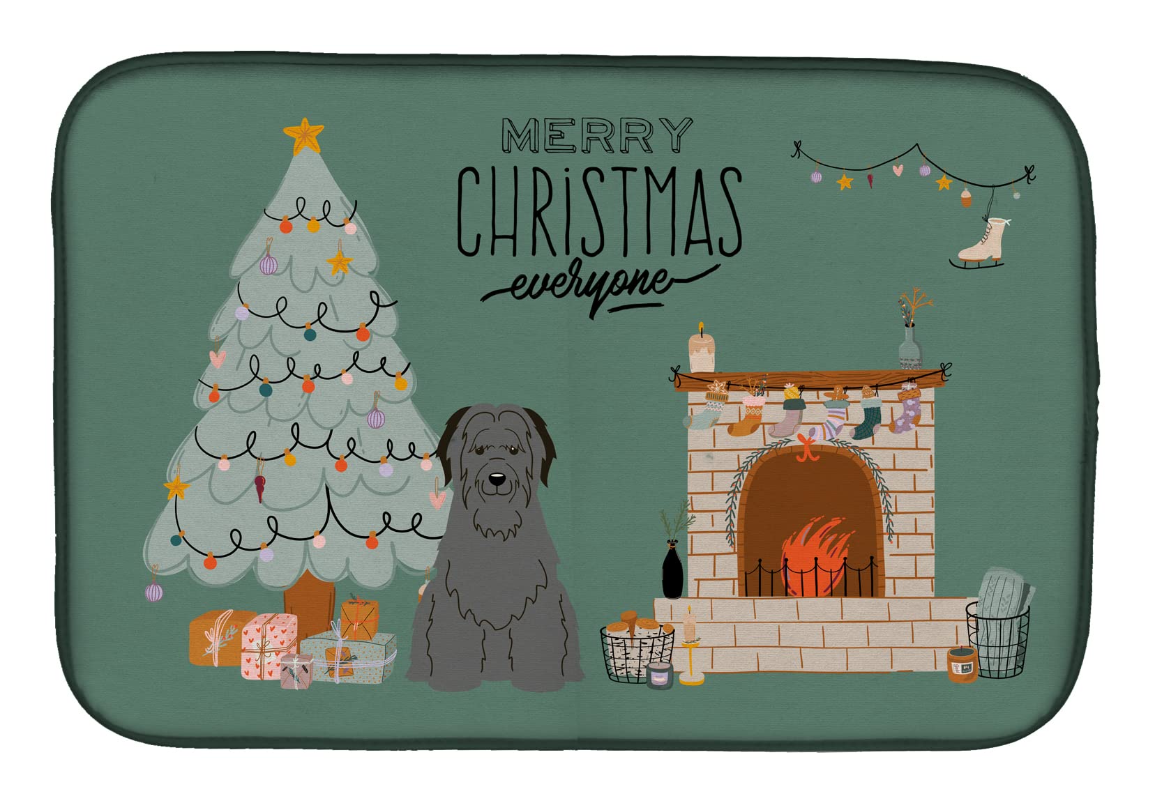 Black Briard Christmas Dish Drying Mat - Absorbent Kitchen Counter Pad for Holiday Decor