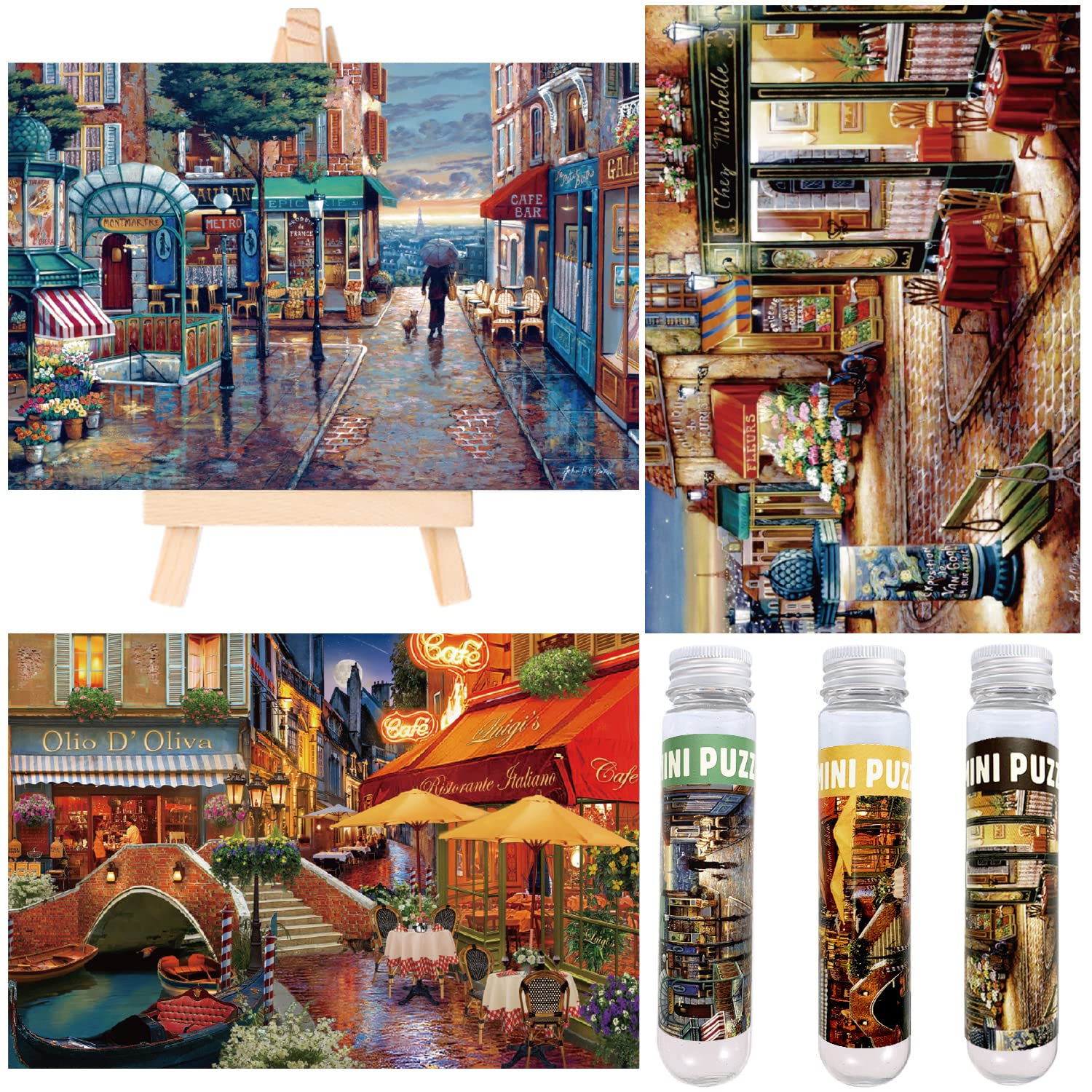 150-Piece Vintage Streetscape Jigsaw Puzzles for Adults - Mini Oil Painting Puzzles (6x4 Inches) - Challenging Small Puzzles with Mini Easel - Perfect for Home Decor, Gifts & Relaxation