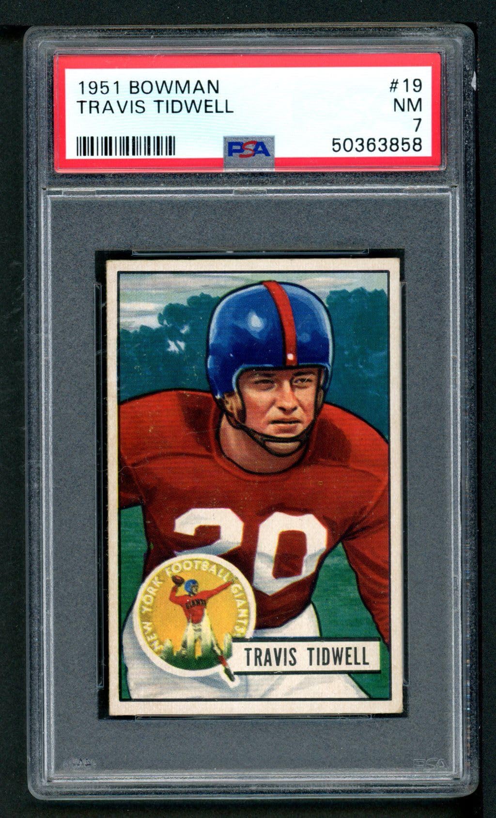 1951 Bowman #19 Travis Tidwell New York Giants Football Card PSA 7.00 - Vintage NFL Collectible for Sports Memorabilia & Auburn Tigers Fans