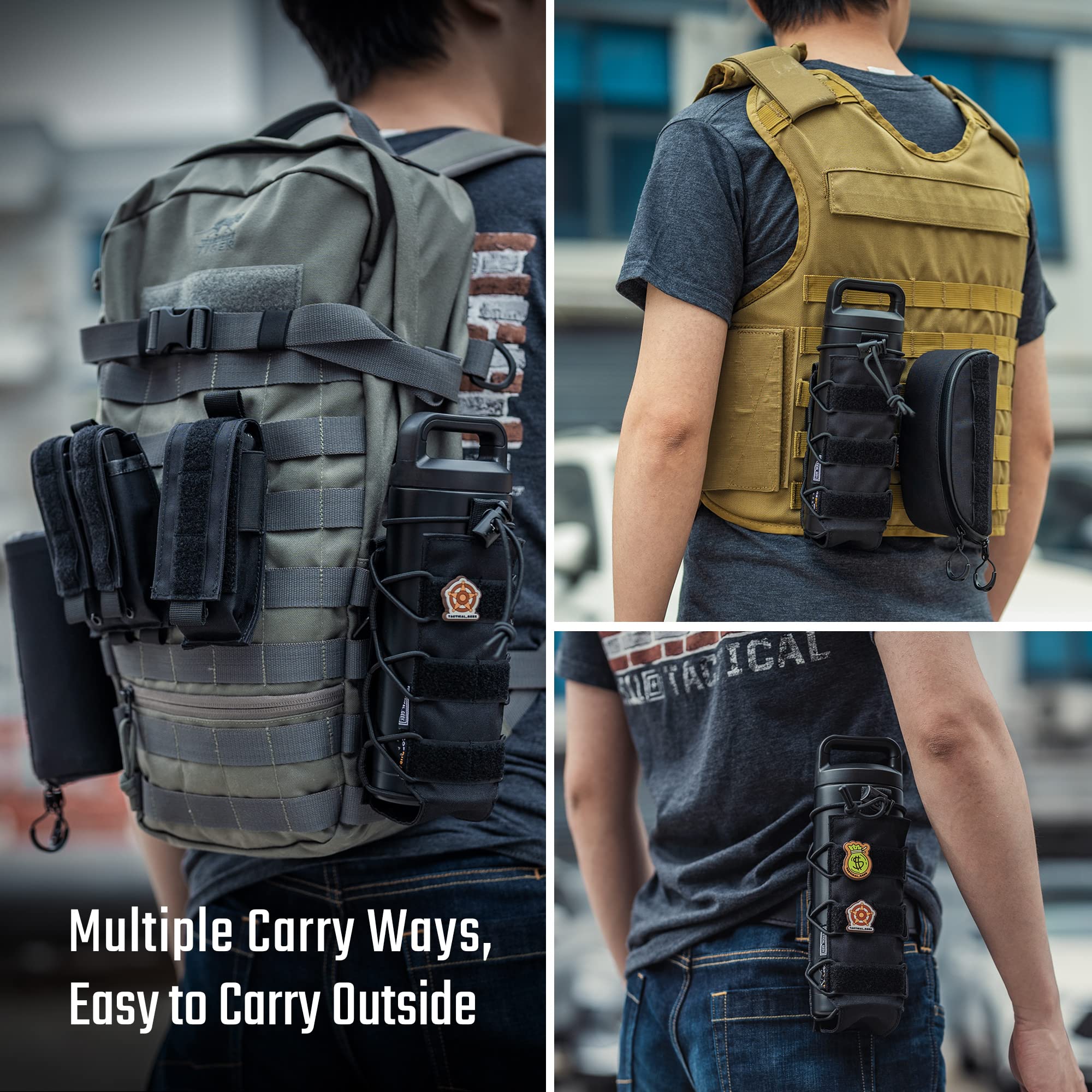 TACTICAL GEEK EXT11 Molle Water Bottle Pouch - Adjustable Drawstring Travel Bottle Holder for Backpack, Outdoor Sports & Hiking - Portable Water Carrier for Camping, Gym & Everyday Use