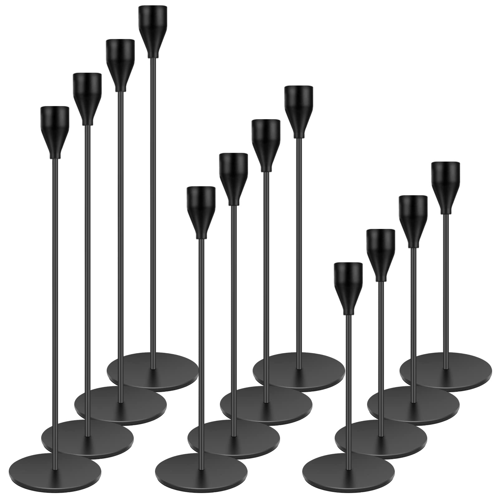 12-Piece Black Taper Candle Holders Set - Elegant Decorative Candle Sticks for Weddings, Dining, Parties & Home Decor | Perfect for Table Centerpieces, Anniversaries & Romantic Ambiance