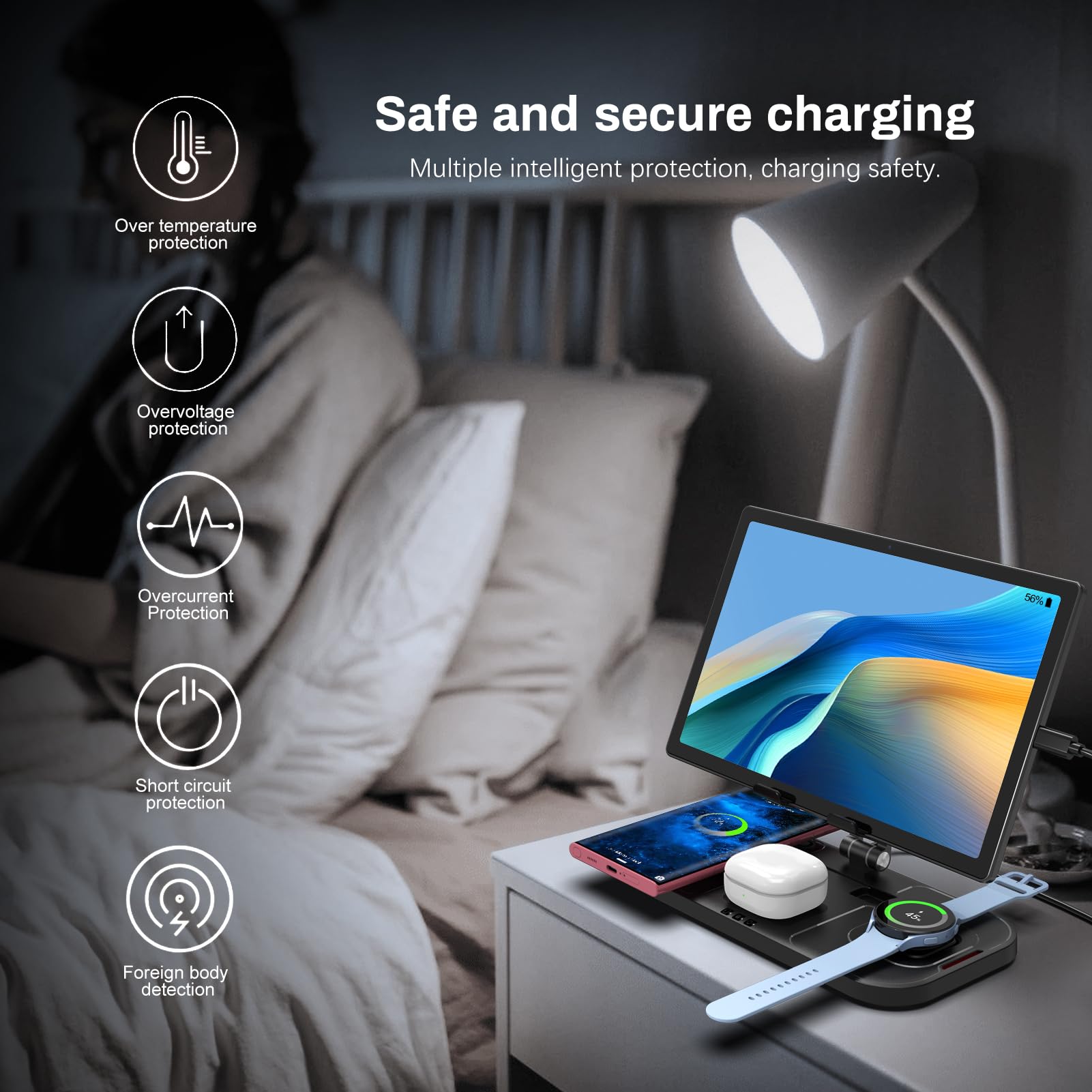 4-in-1 Wireless Charging Station for Samsung Galaxy S25 Ultra/S24/S23/S22/Note 20/Fold6/Flip6 - Fast Charger Stand for Galaxy Watch 7/6/5 Pro/4/3 & Buds - Foldable Multi-Device Charger for Android Phones & Tablets | Perfect for Home, Office & Travel
