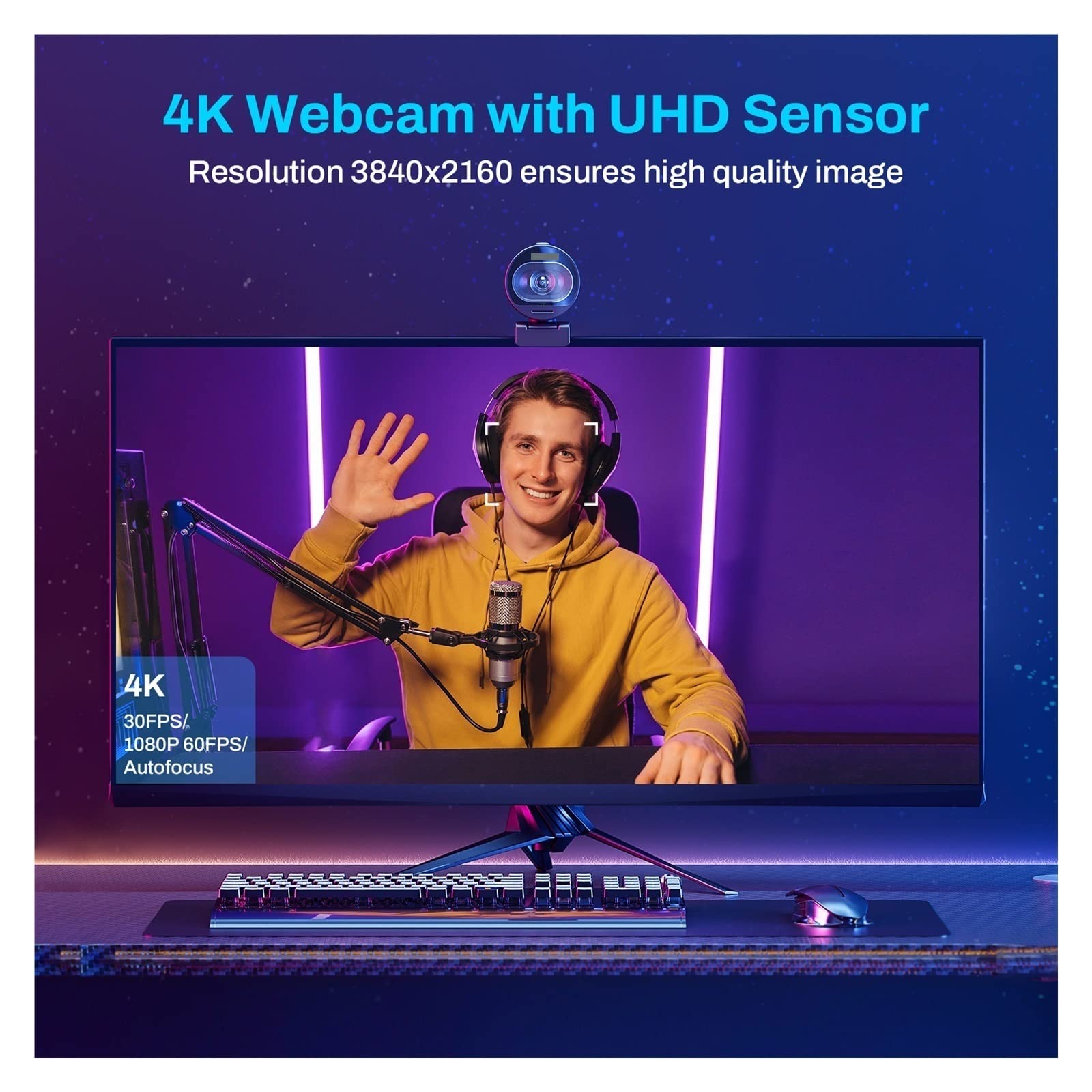 4K Webcam with Autofocus - 1080P 60FPS Streaming Camera for Live Sports, Gaming & Video Calls | S600 HD Webcam for YouTube, Twitch, Zoom & Home Office