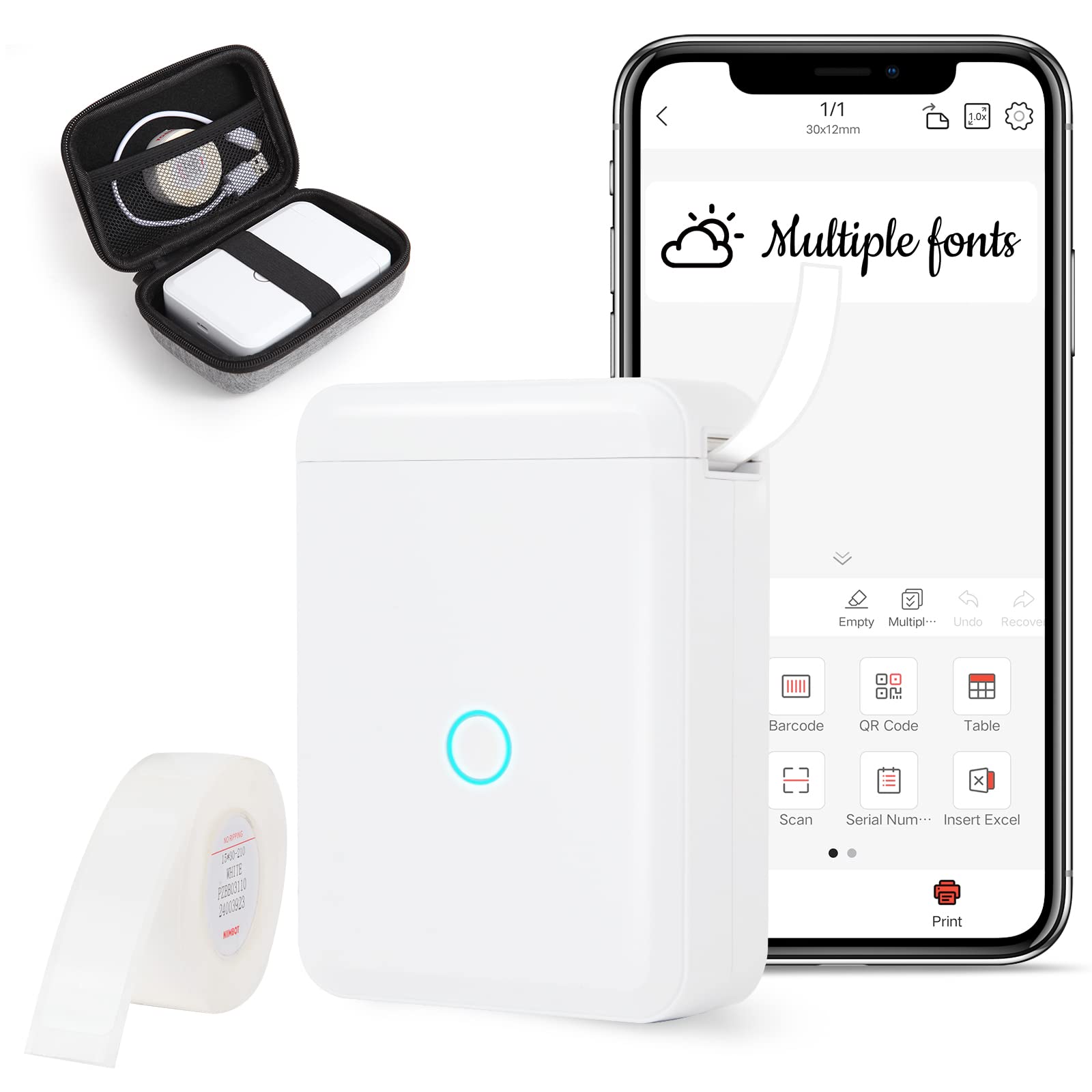 Bluetooth Label Maker Machine with Tape - Portable Label Printer for Home & Office Organization, Rechargeable, Multiple Templates, iOS/Android Compatible | Perfect for Organizing Files, Pantry, School Supplies & Storage Boxes