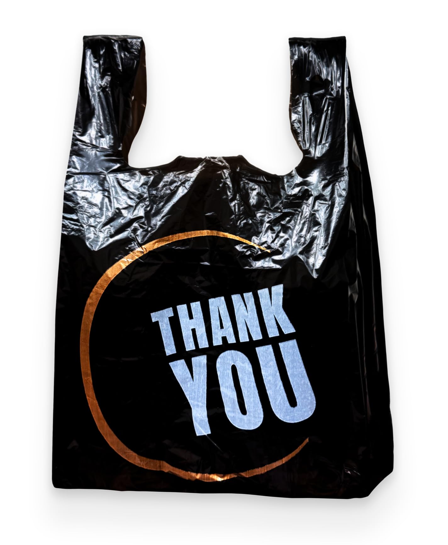 50 Count Black Plastic T-Shirt Bags with Handles - Durable Retail Shopping Bags for Supermarkets, Boutiques & Convenience Stores | Perfect for Groceries, Clothing & Gift Packaging