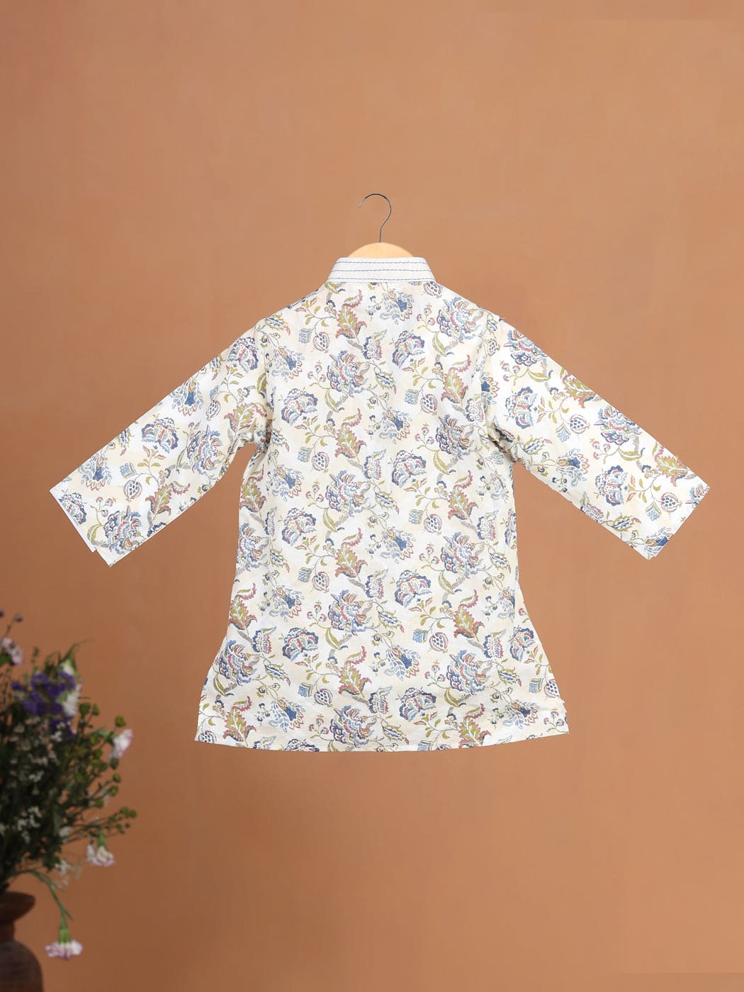 Pre-Order Boys Floral Embroidered Kurta Set in Beige - Perfect for Festivals, Weddings & Special Occasions