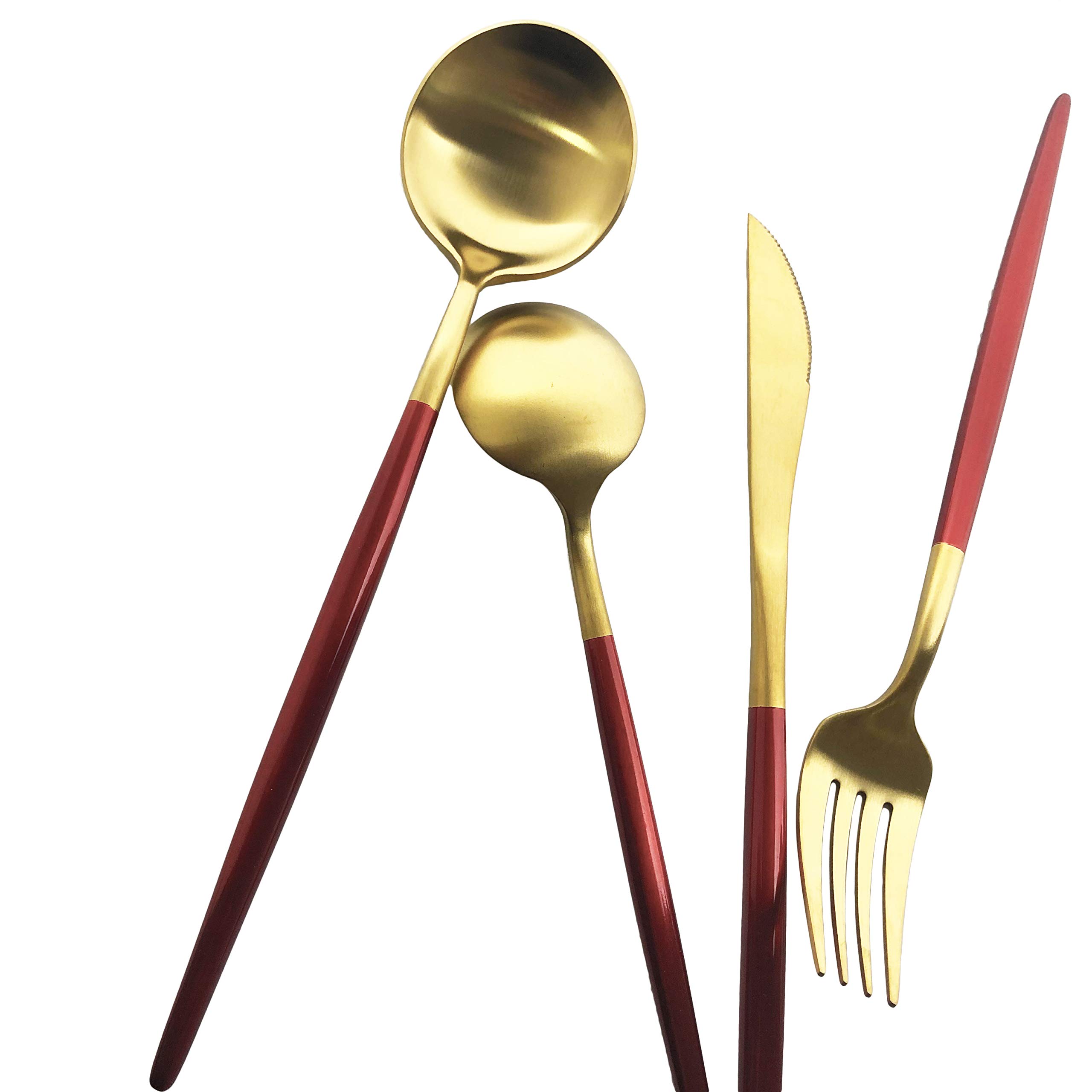 Premium 20-Piece Matte Gold Flatware Set - 18/10 Stainless Steel Silverware for 4 - Hand-Polished Satin Finish Cutlery Set for Home & Restaurant Use - Dishwasher Safe - Elegant Dining Utensils for Dinner Parties, Weddings & Fine Dining Experiences