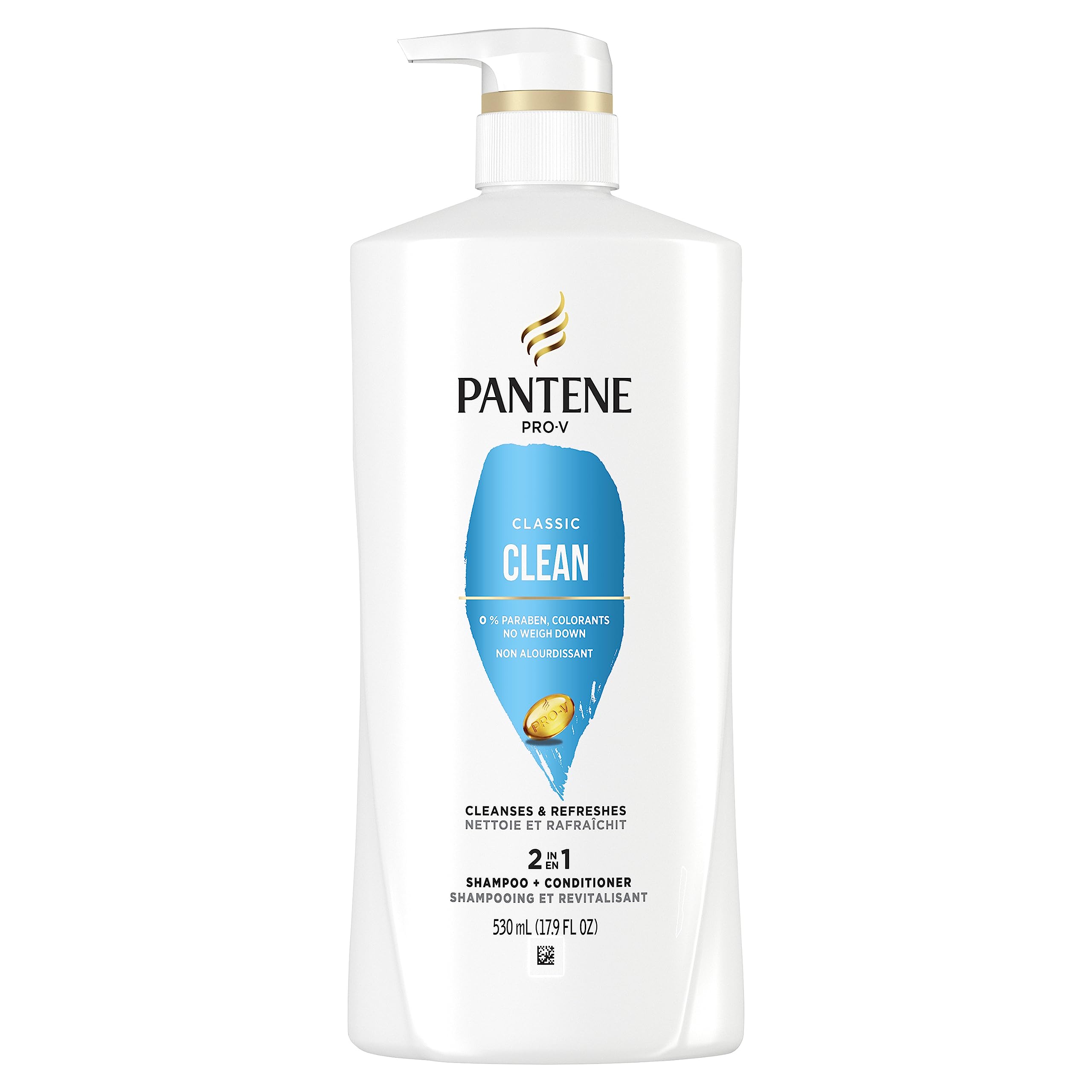 Pantene PRO-V Classic Clean 2in1 Shampoo + Conditioner, 17.9oz/530mL - Daily Hair Care for Smooth & Shiny Hair - Perfect for Home & Travel Use