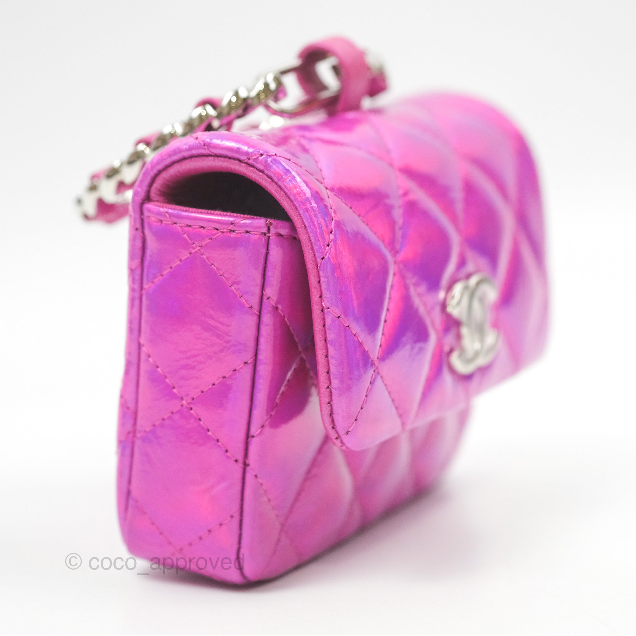 Chanel Fuchsia Iridescent Mirror Goatskin Card Holder with Hook - Luxury Wallet for Women, Perfect for Everyday Use & Travel Accessories