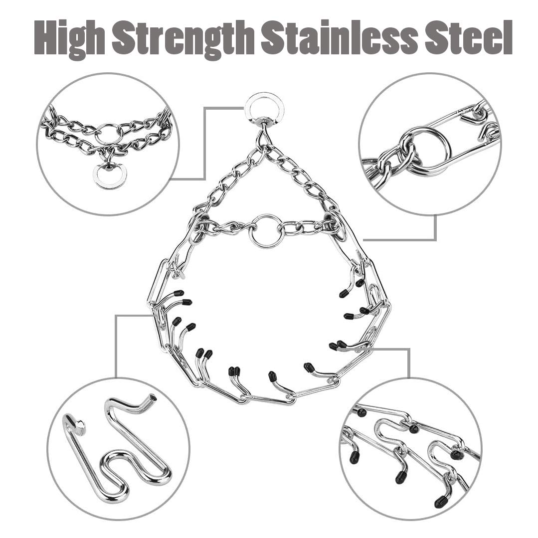 Stainless Steel Prong Collar for Dogs - No Pull Training Collar Adjustable for Small, Medium & Large Breeds with Comfort Rubber Tips (4.0mm, 23.8-Inch) - Perfect for Obedience Training & Behavior Correction