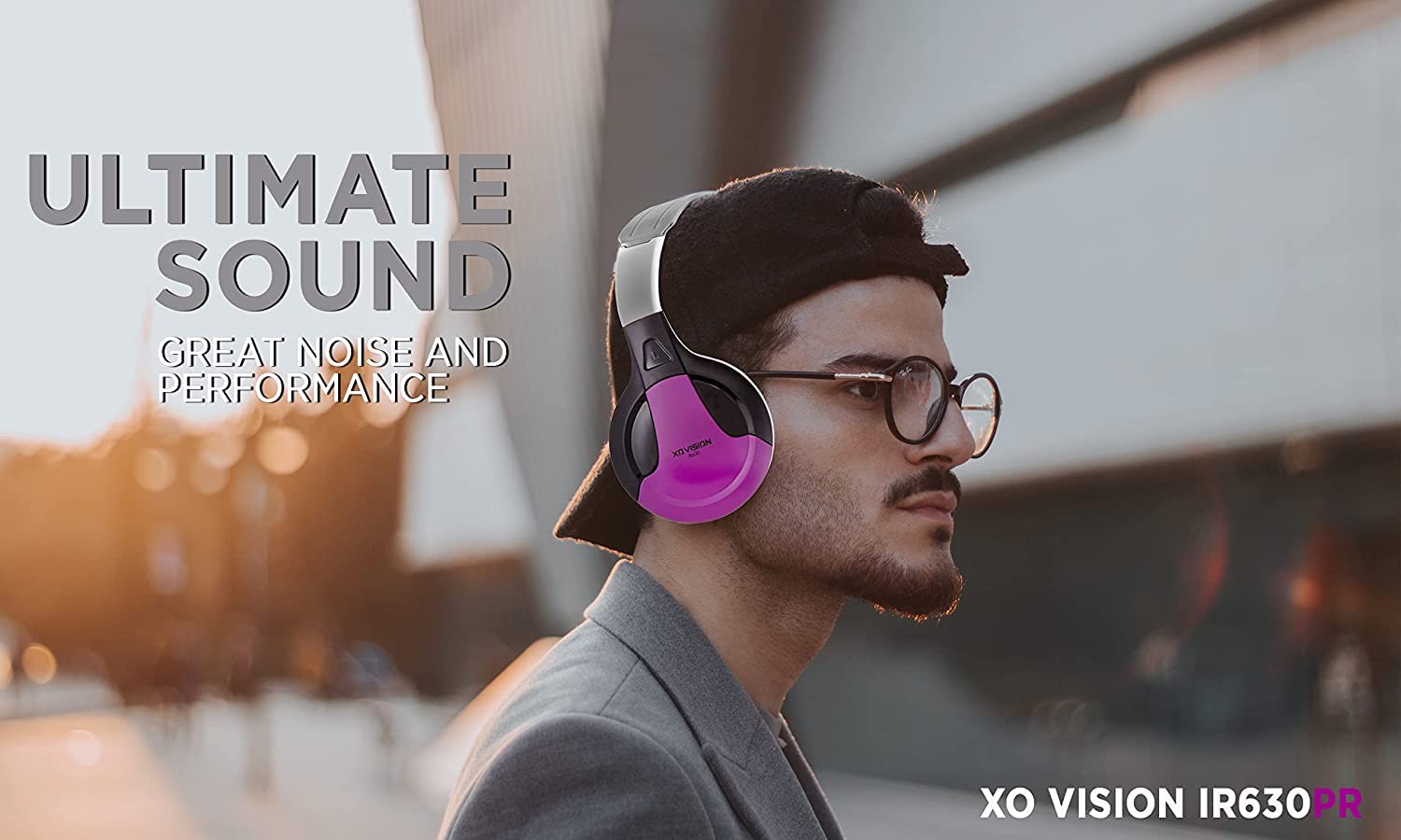 XO Vision IR630PR Universal IR Wireless Foldable Bluetooth Headphones - Purple Lightweight Portable Headset for iPhone, Android, Car & Kids | Perfect for Travel, Gaming & Car Entertainment Systems