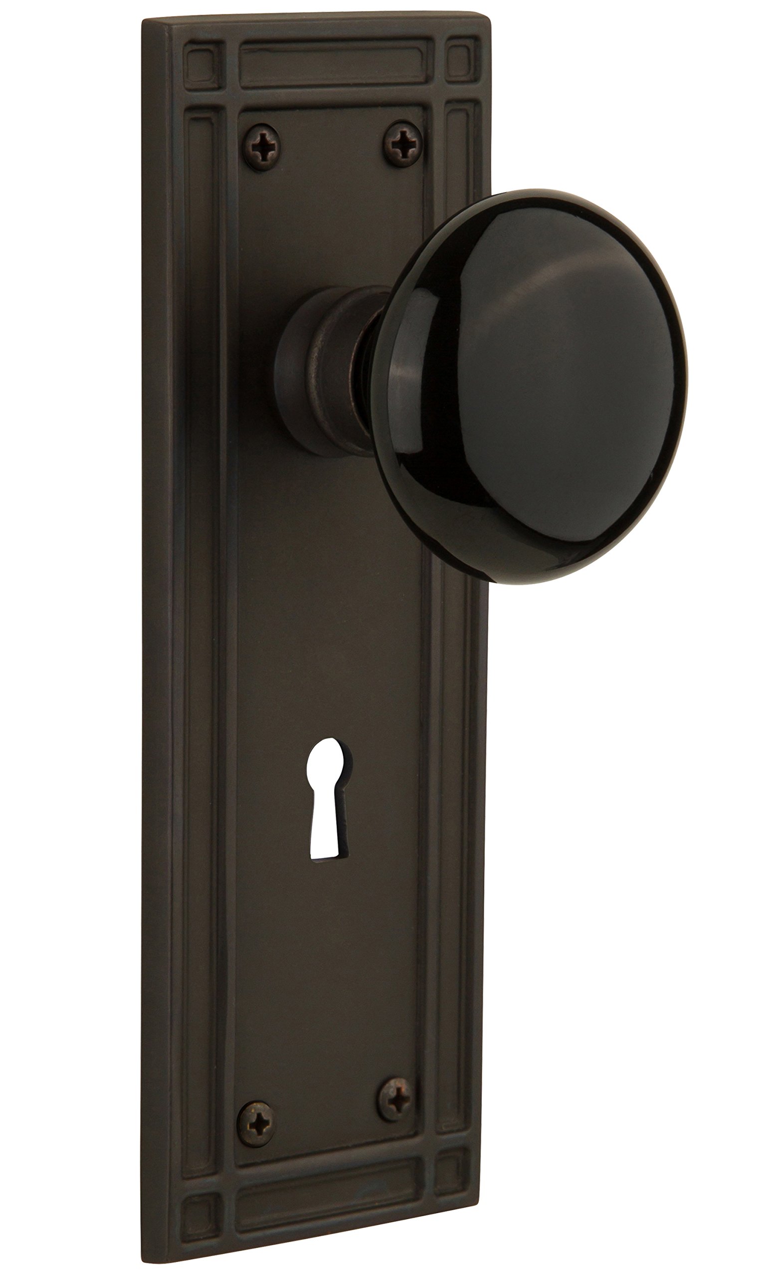Vintage Black Porcelain Cabinet Knob with Keyhole - 2.25