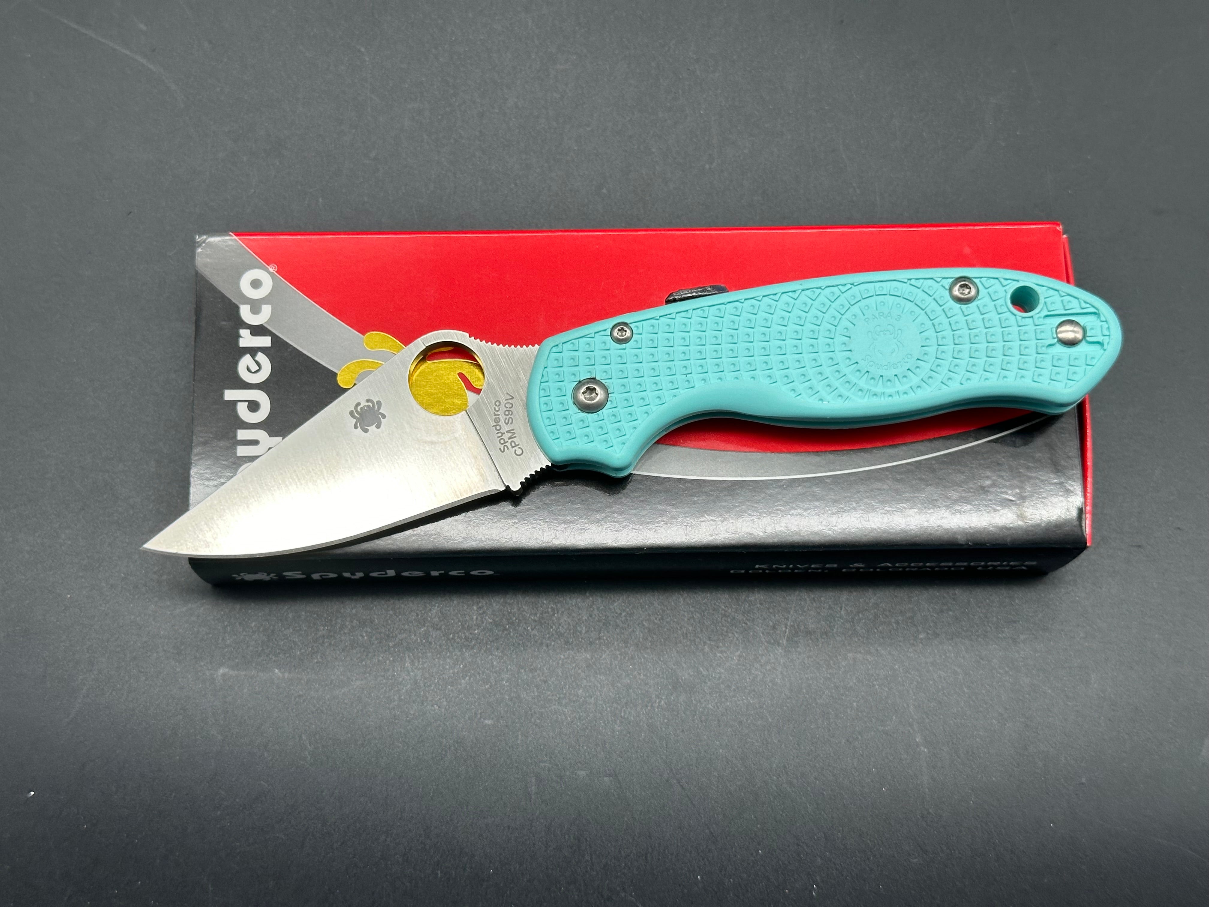 Spyderco Para 3 Lightweight Folding Knife - Teal FRN Handle with CPM S90V Steel Blade - Perfect for EDC, Outdoor Adventures & Tactical Use