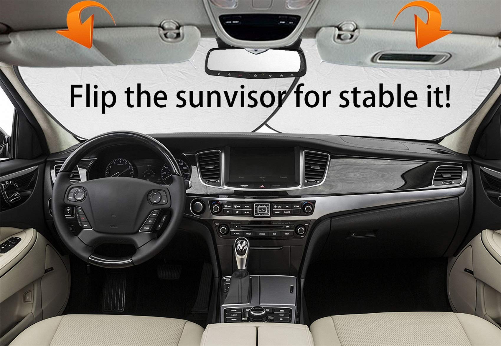 Maizi 2-Piece Foldable Car Windshield Sun Shade - Universal Fit for Sedan, SUV & Truck | Blocks Sun Glare, UV Rays & Heat | Protects Car Interior | Mimosa Color | Perfect for Parking, Road Trips & Summer Protection
