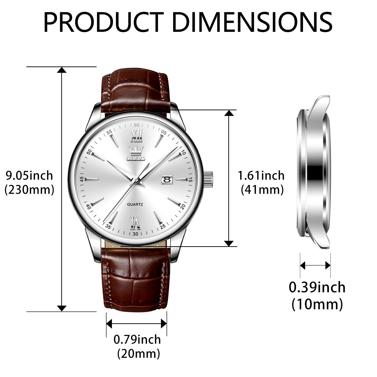 Premium OLEVS Men's Leather Watch - Big Face Classic Chronograph with Day Date Display | Waterproof Wristwatch for Business & Casual Wear | Durable Genuine Leather Band | Ideal Gift for Father's Day & Formal Events
