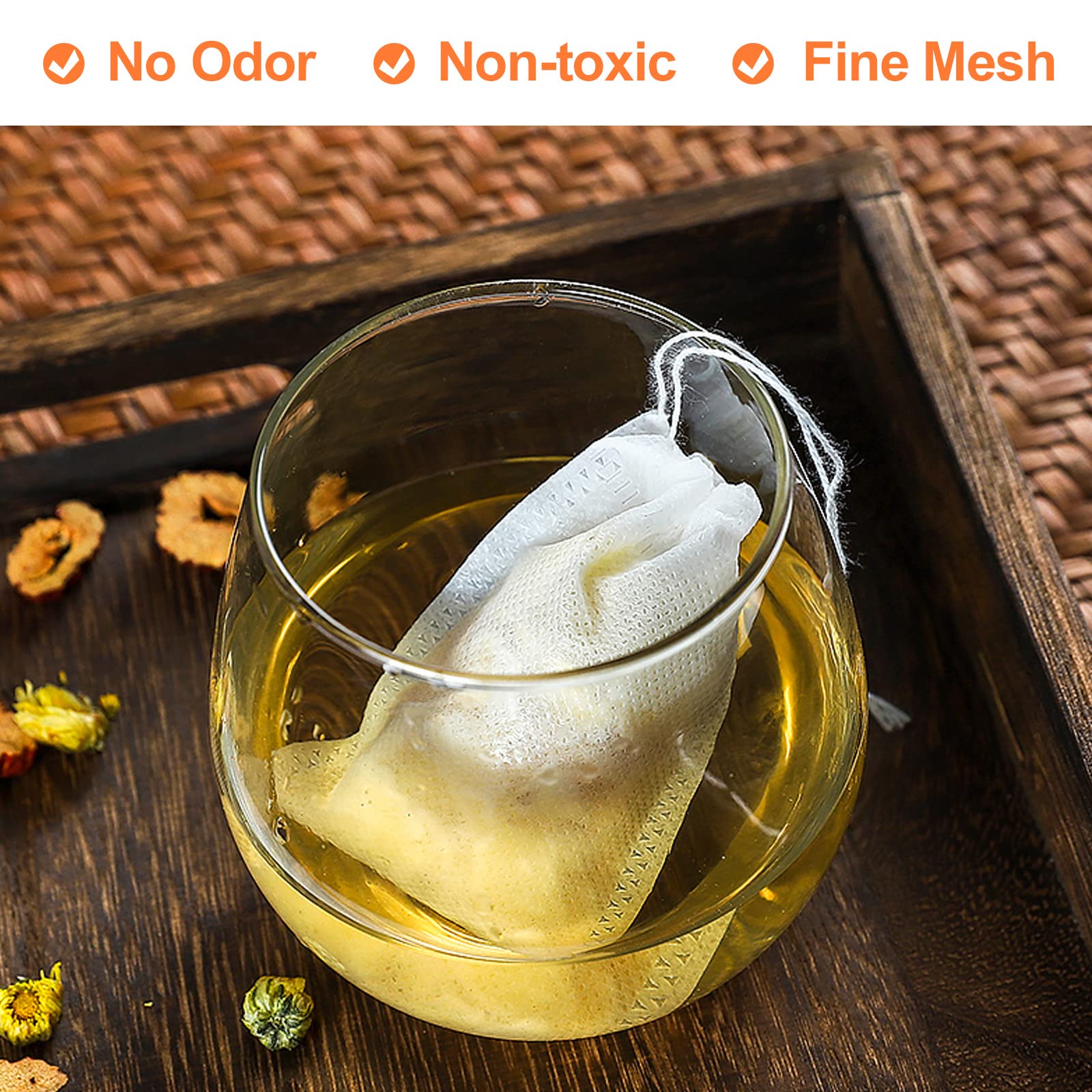 200 Count Empty Tea Bags with Drawstring - 7x9cm Disposable Tea Filter Bags for Loose Leaf Tea, Herbs, Spices, Vanilla, Lavender & Coffee - Perfect for Homemade Tea Blends, Gift Packaging & DIY Projects