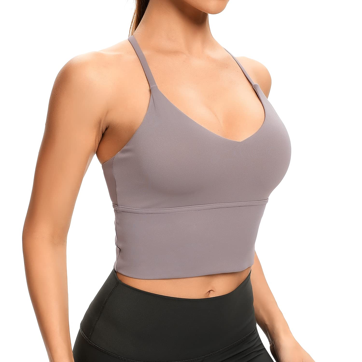 Lemedy Women's Sports Bras - Strappy Longline Fitness Padded Workout Yoga Running Crop Tank Tops - Comfortable Support for Gym, Yoga & Running Activities