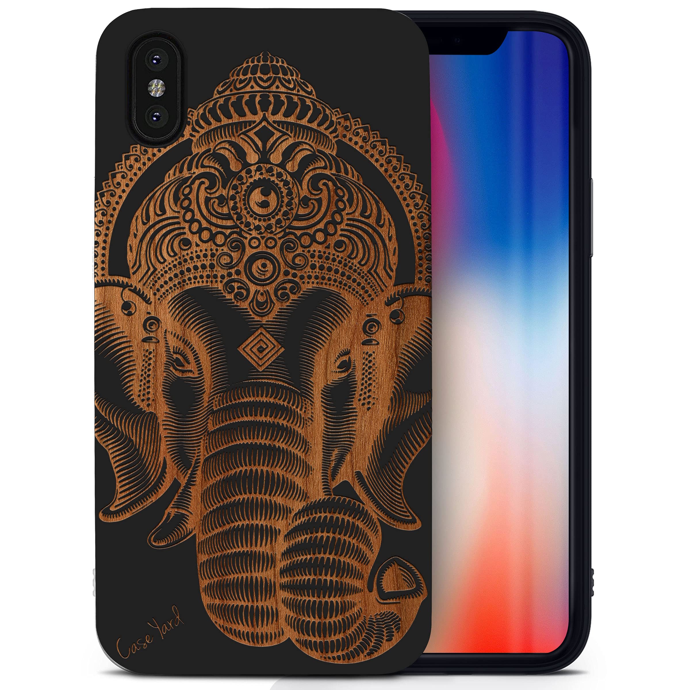 CaseYard Wooden iPhone Xs Max Case - Laser Engraved Ganesh Design in Black Wood | Slim Fit Shockproof Protective Cover for Men & Women | Perfect for Daily Use, Travel & Gift Giving
