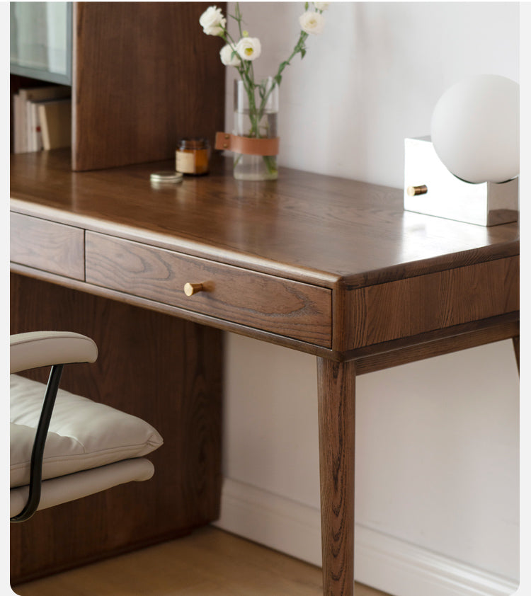 Premium Black Walnut & Ash Solid Wood Adjustable Height Modern Office Desk - Perfect for Home Office, Study Room & Workspace