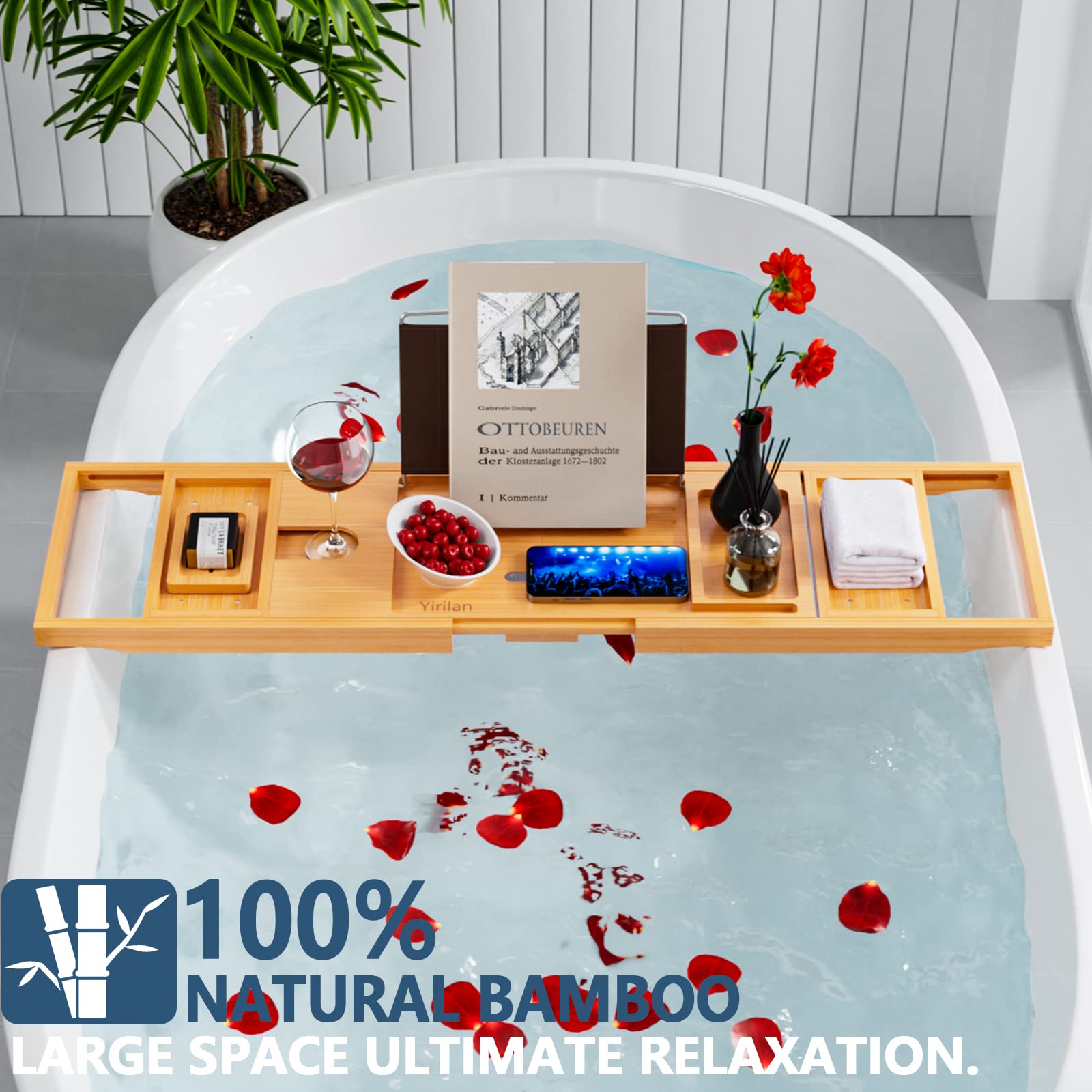 Premium Expandable Bathtub Tray Caddy - Adjustable Wooden Bath Tray for Relaxation, Reading & Spa - Perfect Housewarming Gift for Women & Men - Ideal for Bathroom, Spa Days & Self-Care Moments