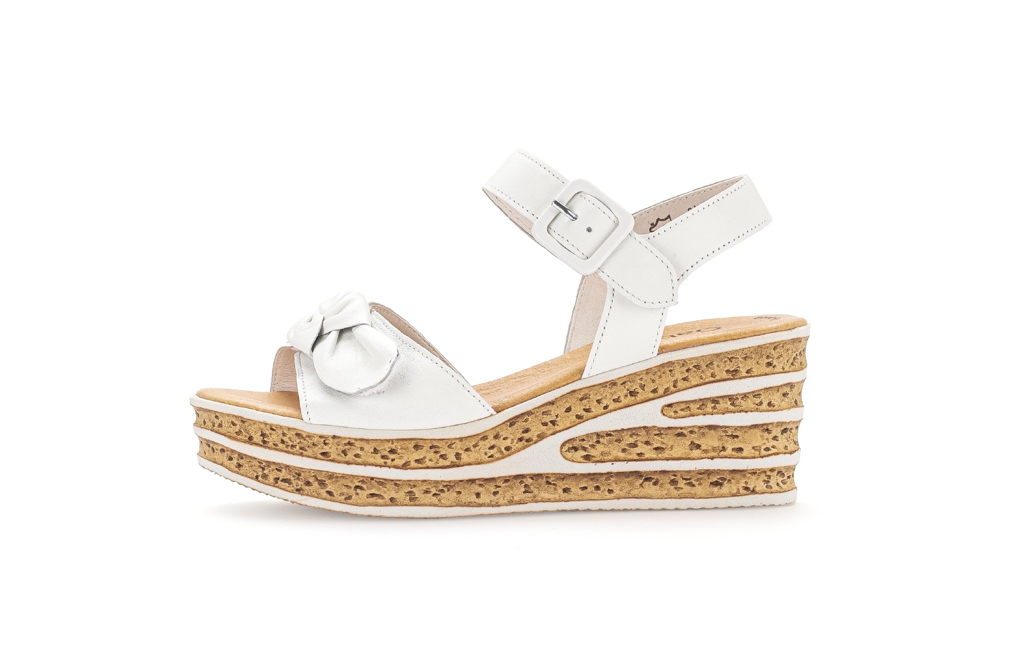GABOR Women's White Leather High Wedge Sandals 65321 - Comfortable Summer Dress Shoes for Weddings, Parties & Office Wear