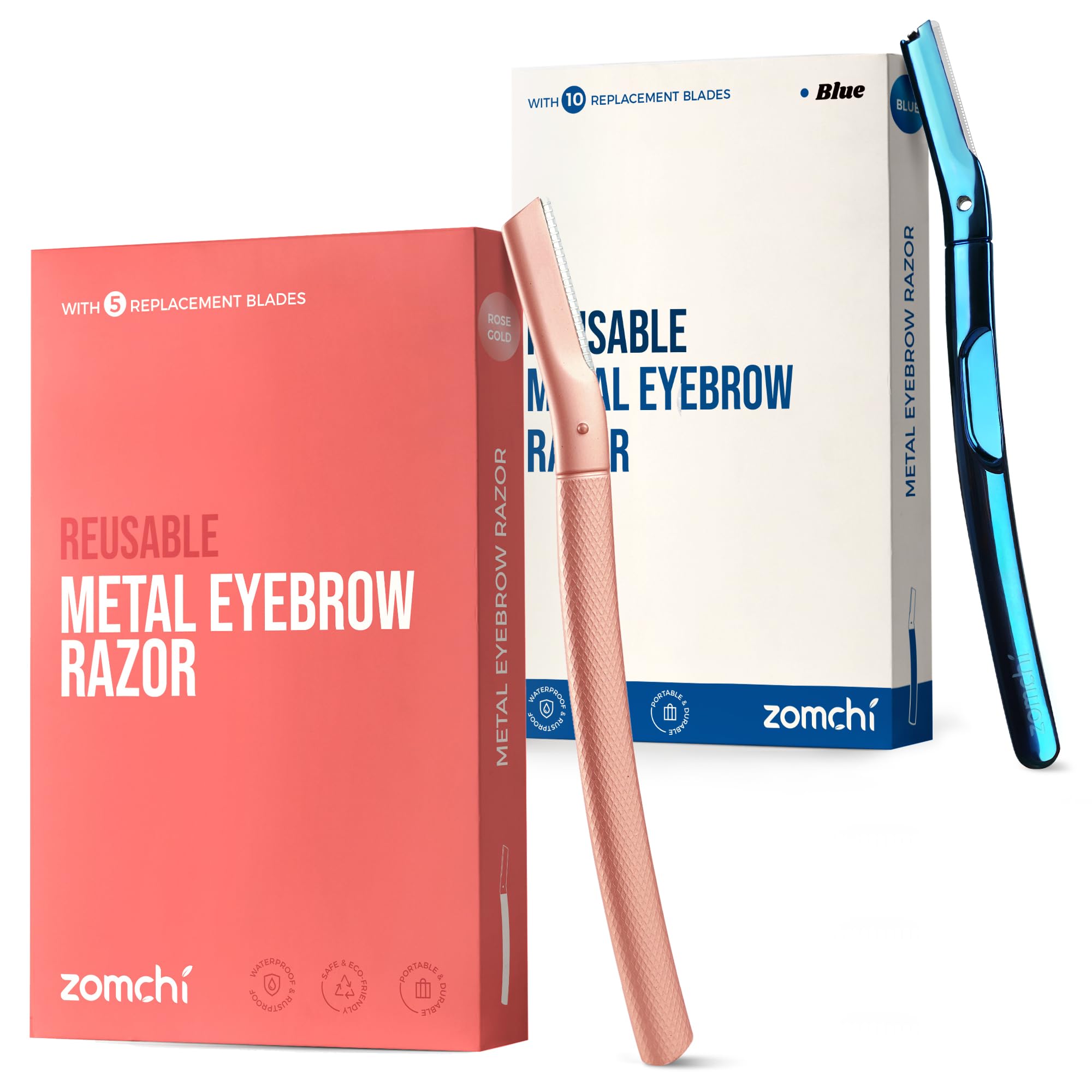 Premium Metallic Blue & Rose Gold Eyebrow Razor - Ultra Sharp Facial Hair Remover for Perfect Eyebrow Shaping & Smooth Skin | At-Home Salon, Travel-Friendly Beauty Essential