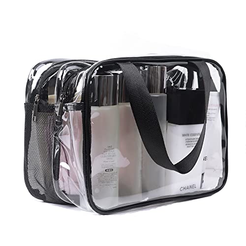 Clear PVC Waterproof Makeup Bag - Large Travel Toiletry Organizer with Thickened Washable Design - Transparent Cosmetic Storage for Travel, Gym, Beach & Daily Use - Fashionable Black #3 PVC Tote Bag Set