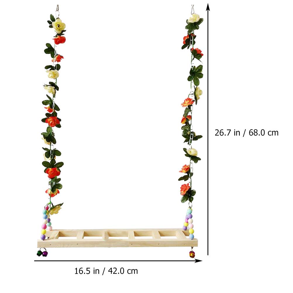 Baluue Large Wooden Bird Swing Stand - Chew Toy for Parrots, Cockatiels & Large Birds - Stainless Steel Cage Accessory for Play & Exercise - Perfect for Parrot Cages & Aviaries