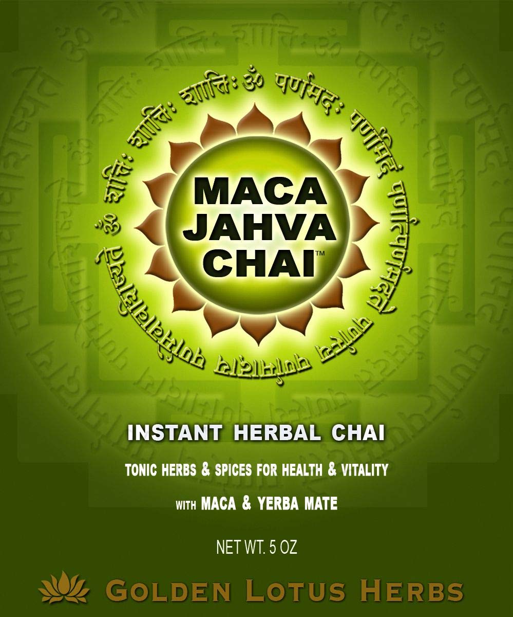 Organic Golden Lotus Herbs Chai Tea - Maca Jahva Chai with Yerba Mate (5 Oz) | Herbal Energy Tea Blend for Focus & Vitality | Perfect for Morning Boost, Yoga & Meditation