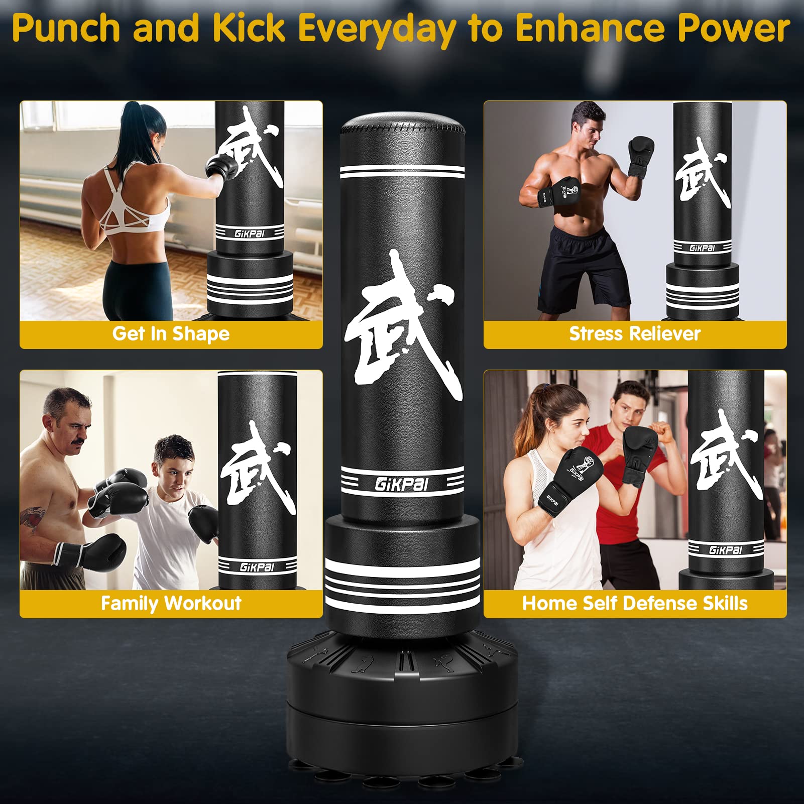 GIKPAL Heavy Duty Freestanding Punching Bag with Boxing Gloves - Adult & Kids Training Bag with Stand for MMA, Kickboxing, Martial Arts - Perfect for Home Gym, Boxing Practice & Fitness Training
