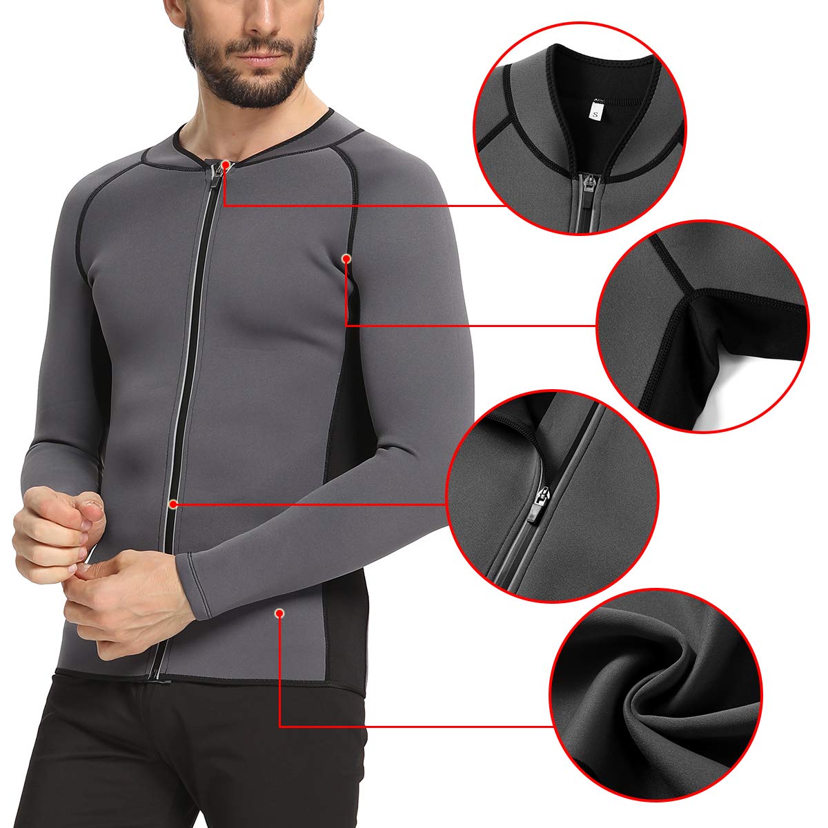 Men's Neoprene Sauna Suit - Workout Running Jacket with Zipper, Sweat Waist Trainer & Body Shaper for Cycling, Gym, Weight Loss | Perfect for Home Fitness, Outdoor Jogging & Sports Training