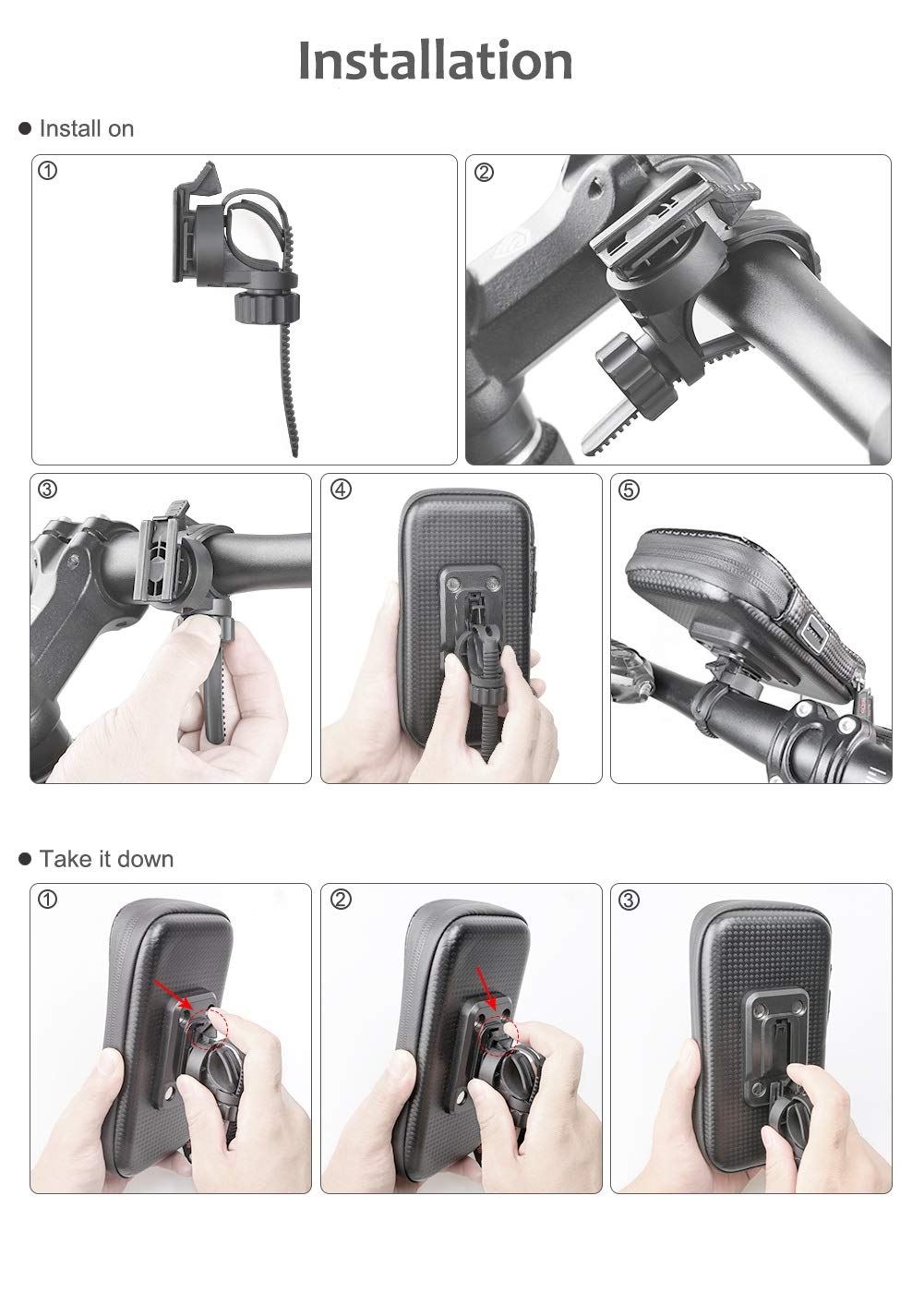 ROTTO Bike Phone Mount - Adjustable 360° Rotating Bicycle Cell Phone Holder, Anti-Shake Waterproof Handlebar Bag for Cycling, Hiking & Outdoor Sports (3 Sizes)