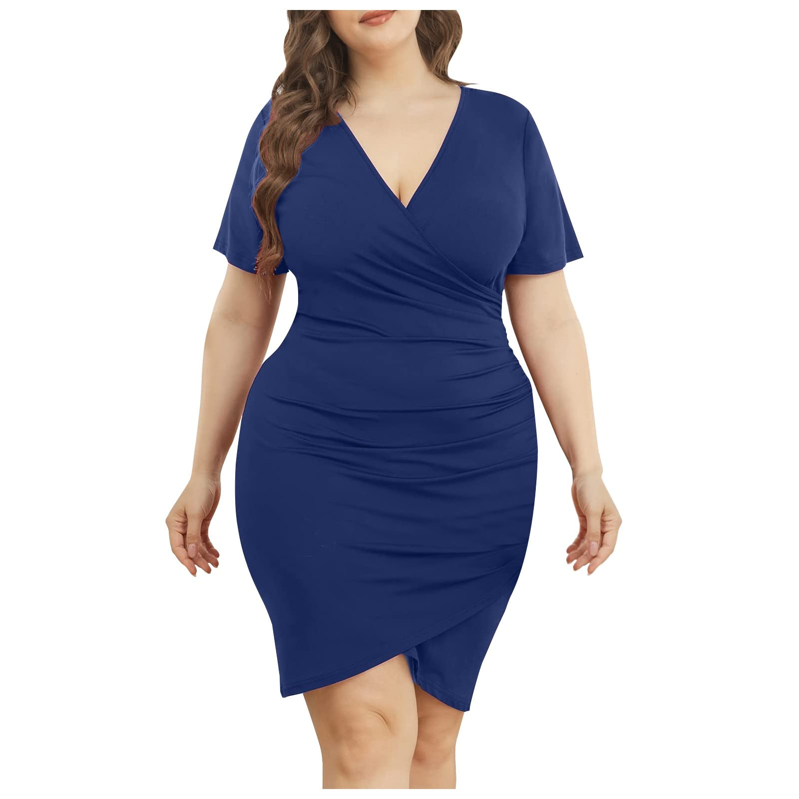 Boho Summer Dress for Women Plus Size - V Neck Casual Party Slim Fit Cross Front Formal Dress | Beach Wedding, Vacation, Date Night Outfit