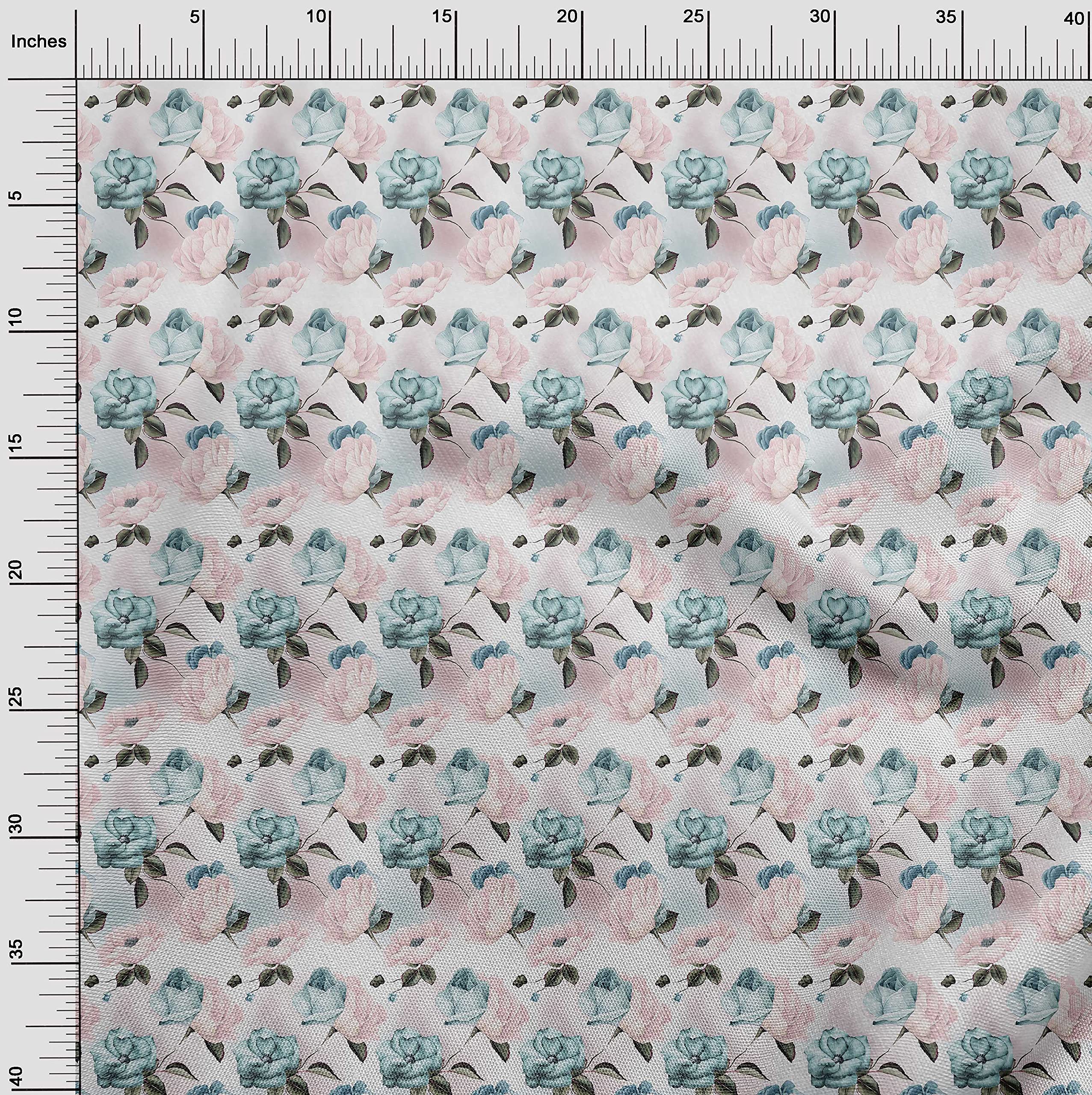 oneOone Polyester Spandex Floral Print Fabric - Light Pink Stretchy DIY Sewing Material (56