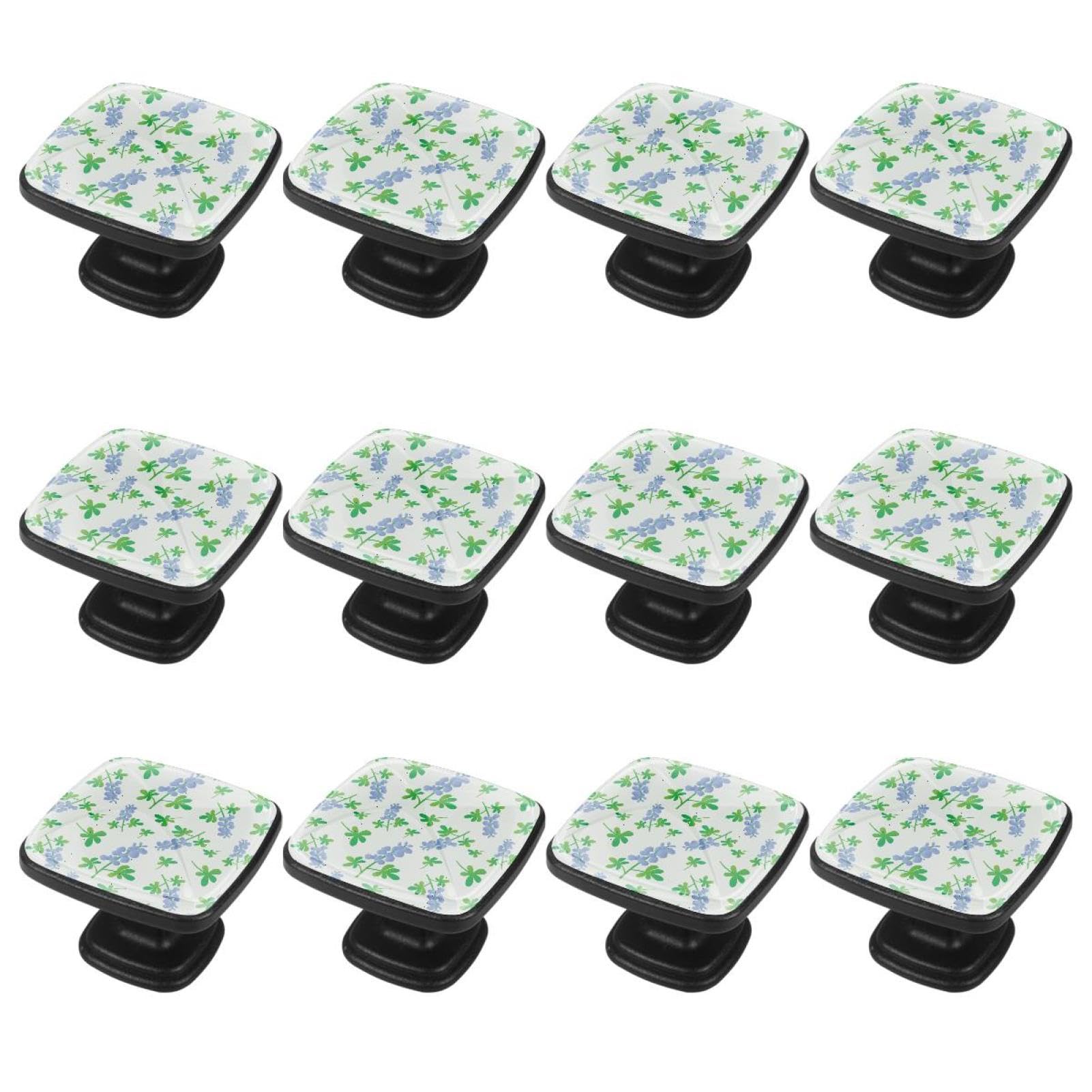 12Pcs Blue Flower Green Leaves Cabinet Handles & Drawer Knobs - Elegant Dresser Hardware for Kitchen, Bathroom & Furniture Upgrade | Perfect for Home Renovation & DIY Projects
